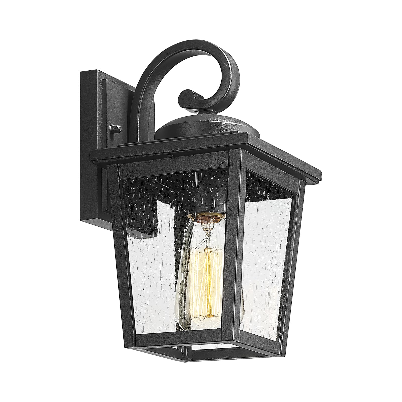 Luminzone Waterproof Outdoor Wall Lanterns, Seeded Glass, Small Aluminum Sconces For Porch & Patio