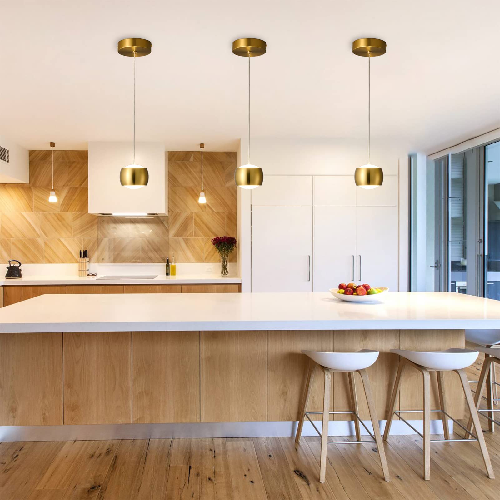 Adcthome Modern Led Dimmable Pendant Light Fixtures Mini Island Pendant Lighting For Kitchen Island Dinning Room Bedroom Bar  Kitchen Island Ceiling Hanging Light Fixtures(Gold-1-Pack)