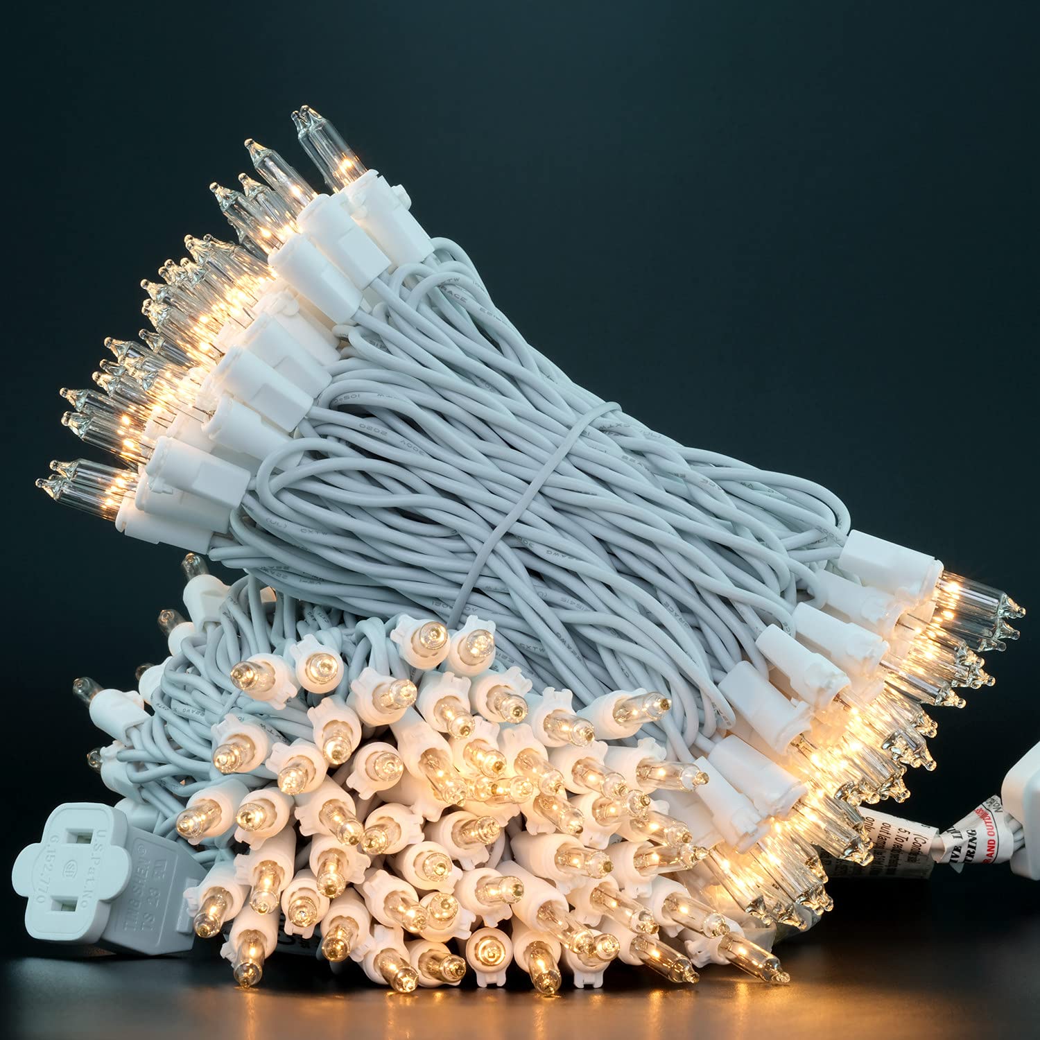 Yuletime 200 Clear Christmas Lights, Pack Of 2 Sets 33 Feet 100 Count Ul Certified Incandescent String Lights (Clear - White Wir