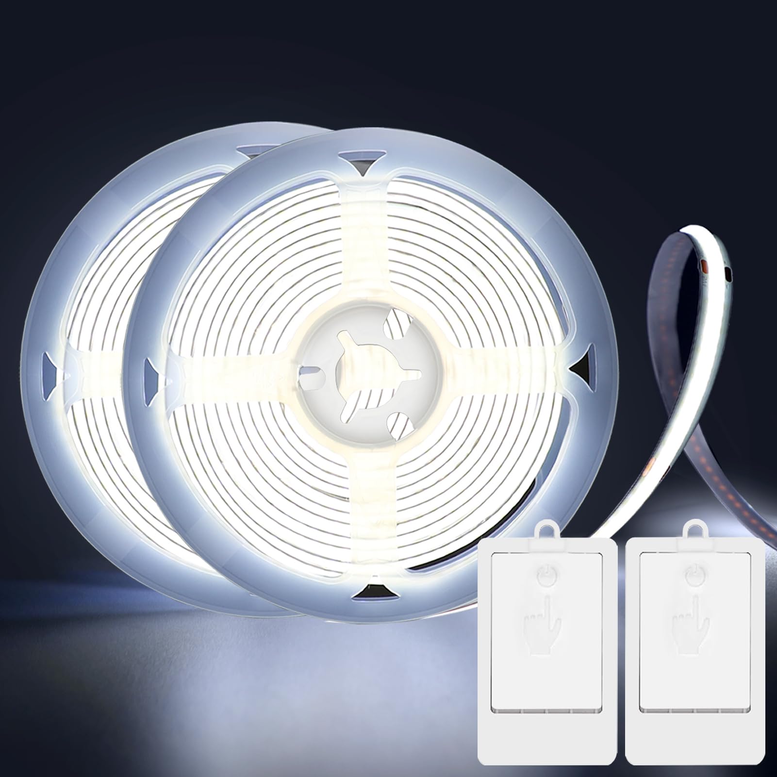 BSGlobal 2 Pack COB LED Strip Light, 6.6ft 640 LED Battery Powered LED Strip Lights, Flexible Cuttable Wireless Click Light for 