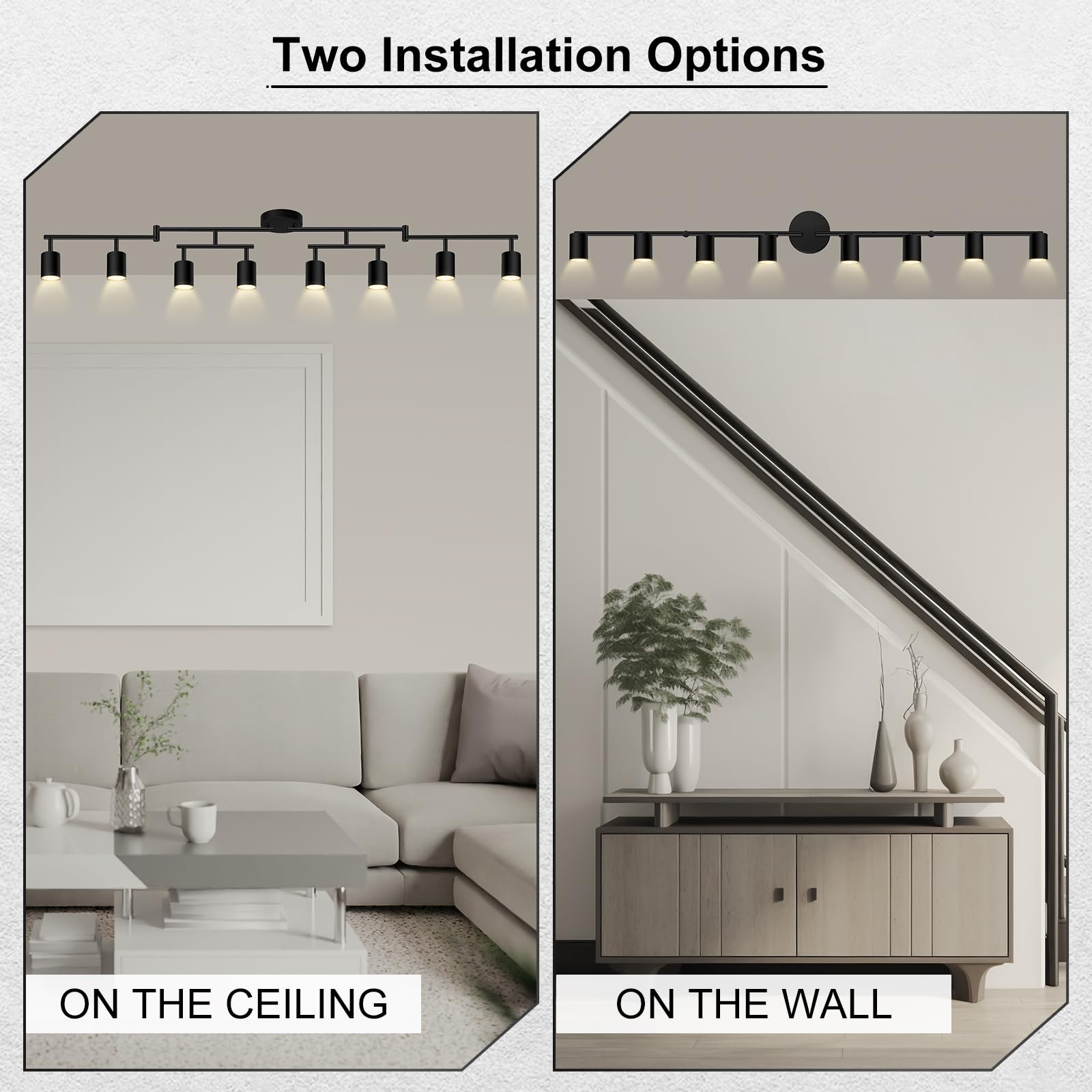 AUQUEE 8 Light Track Lighting Fixtures, Matte Black, Adjustable LED Lights for Kitchen/Hallway, Model AQC0681US, Metal Construction