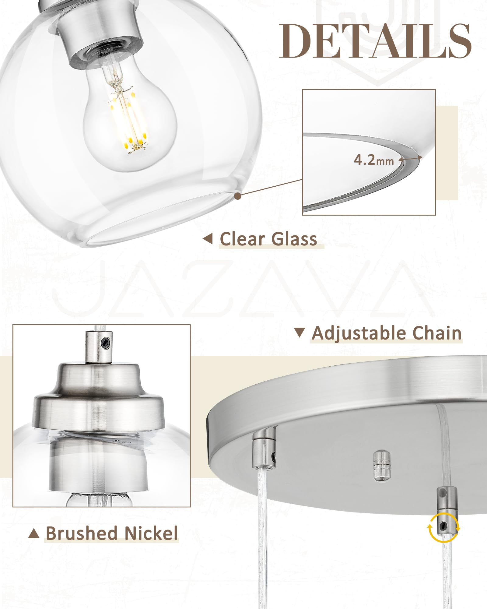 Jazava 3-Light Black Pendant Light Fixture, Globe Cluster Hanging Light, Kitchen Island Lighting With Clear Glass For Dining Roo