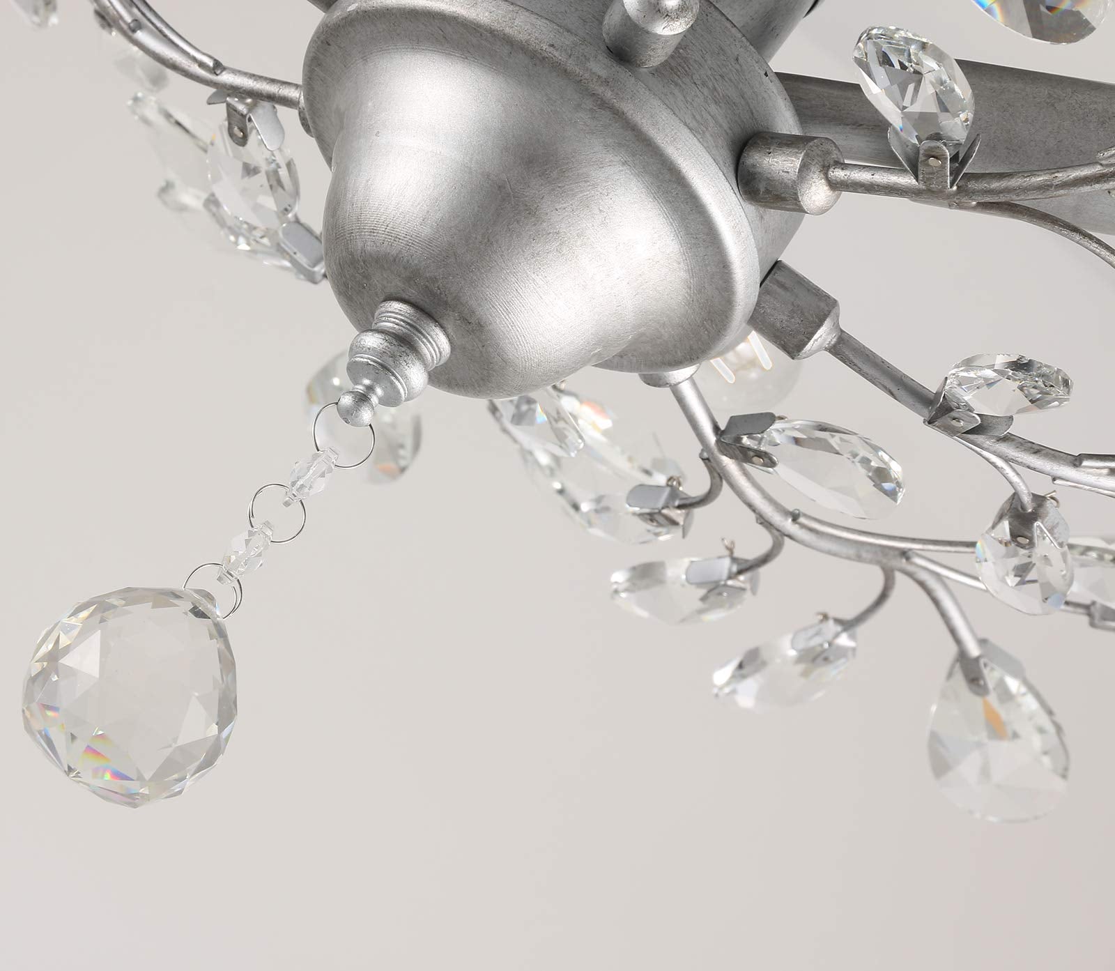 SEOL Flush Mount Ceiling Light, Crystal, 4-Light, 160W, 24.5in Dia, Silver Grey, Small Size, Model SLP1801PAPA