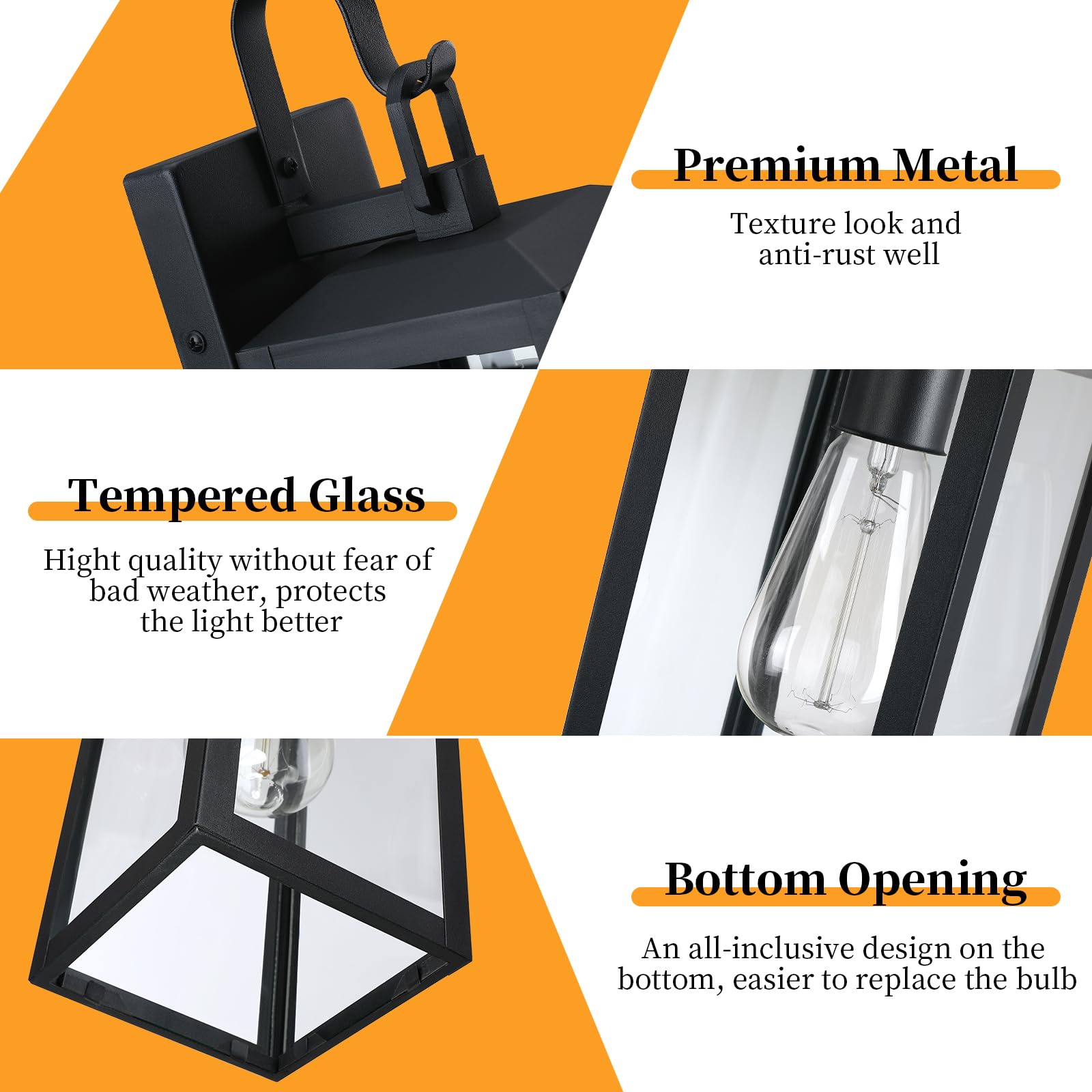 16'' Large Outdoor Wall Lights 2-Packs, Modern Black Exterior Lighting Fixtures, Waterproof Outdoor Sconces Porch Light For Hous