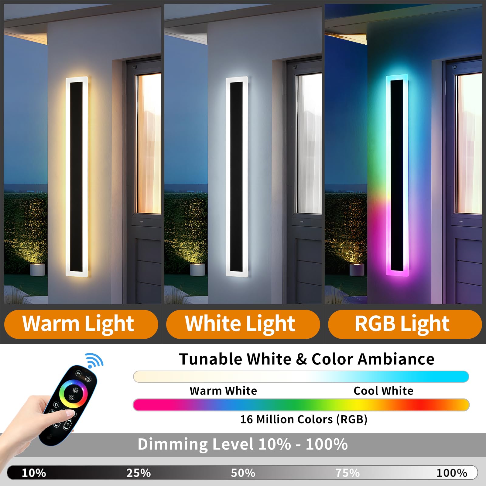 Mikeru RGB LED Wall Lights, 2-Pack, Dimmable, 31.4in Outdoor Sconces, IP65 Waterproof, Aluminum, Model FTBD-2