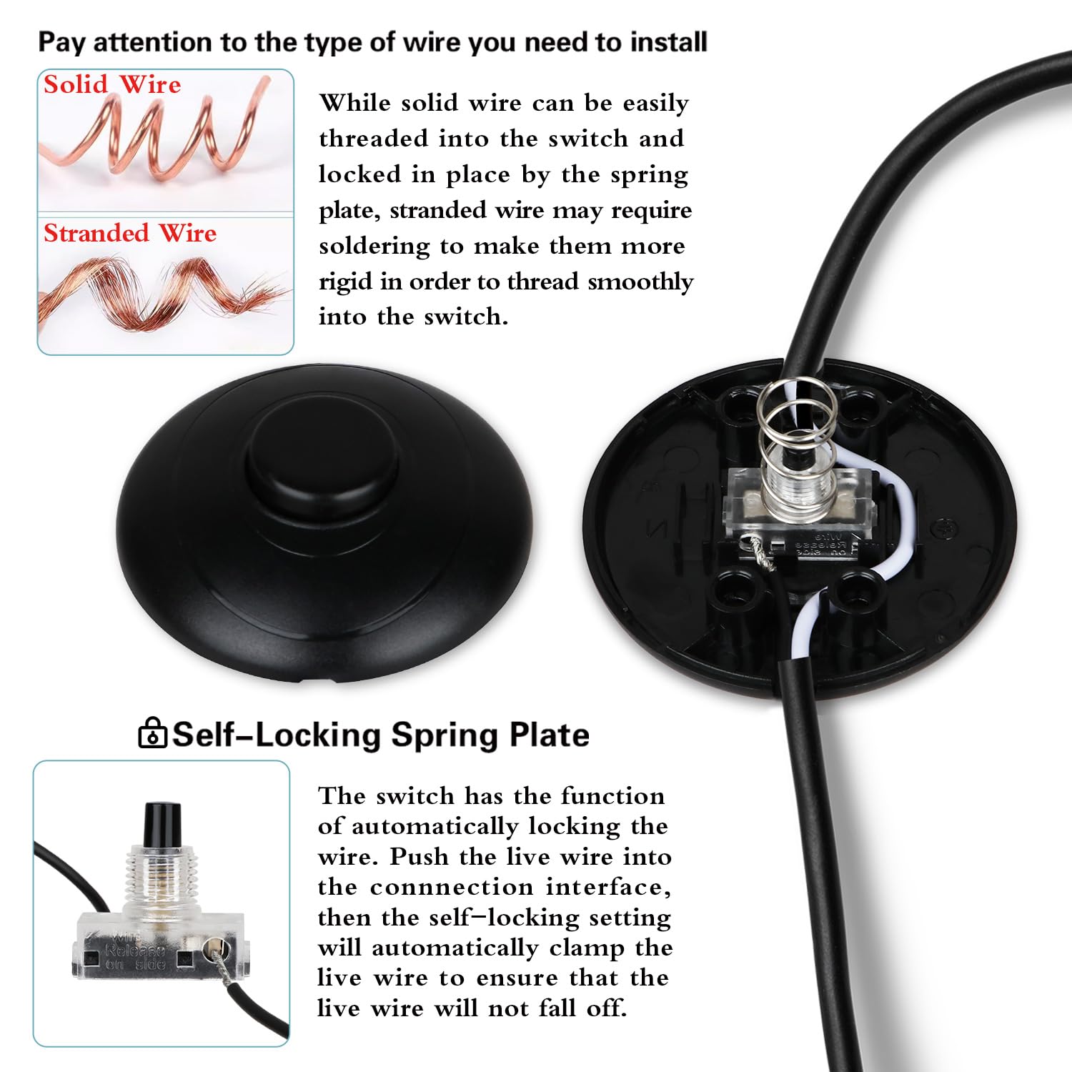 Helunsi 3Pcs Floor Lamp Foot Switch, Black Foot Pedal Switch, Round Floor Lamps Foot Inline Switch, Step On Off Spring Push Butt