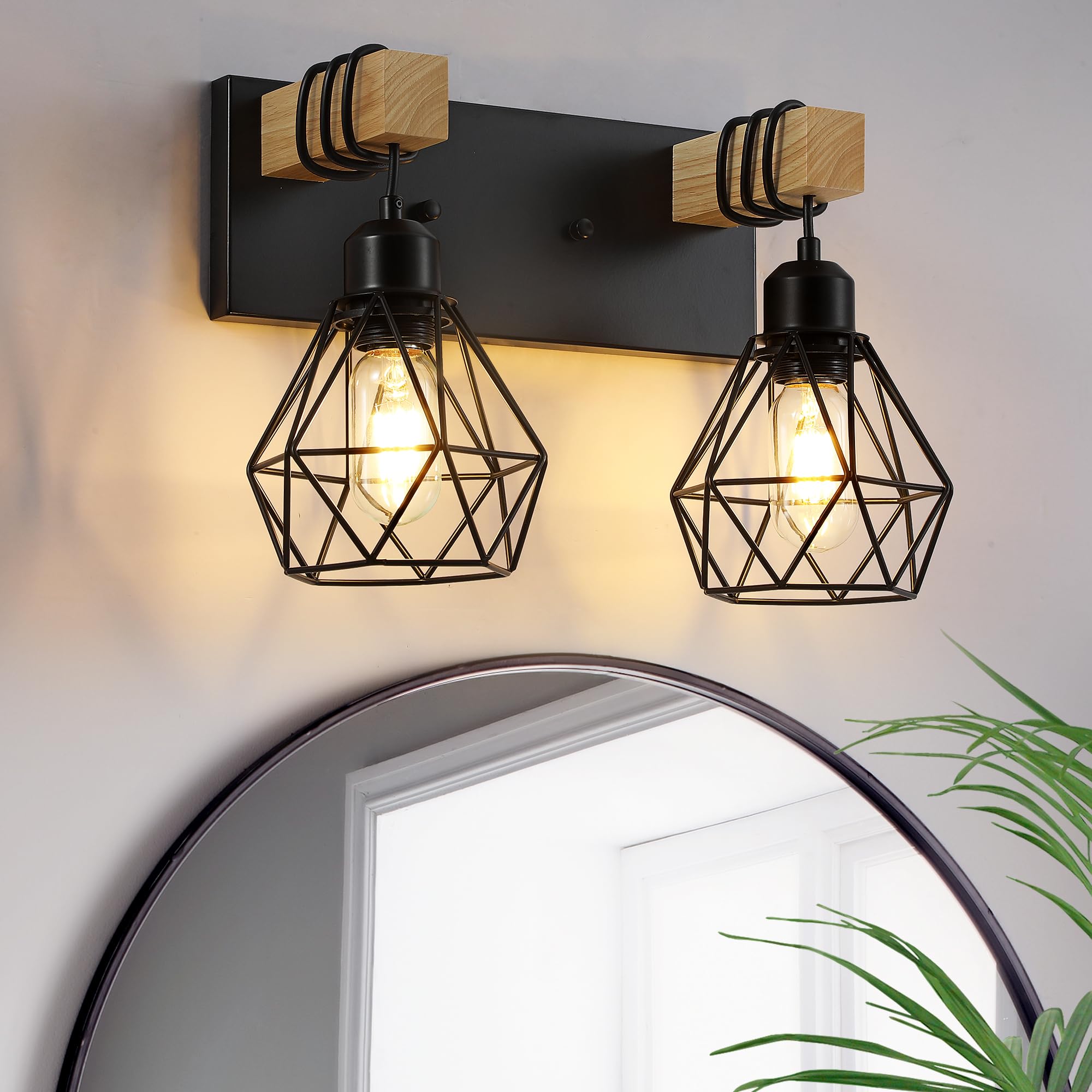 VbiTmn Farmhouse Vanity Light, 2-Light Metal Sconces, Rustic Black, Model VB021-2