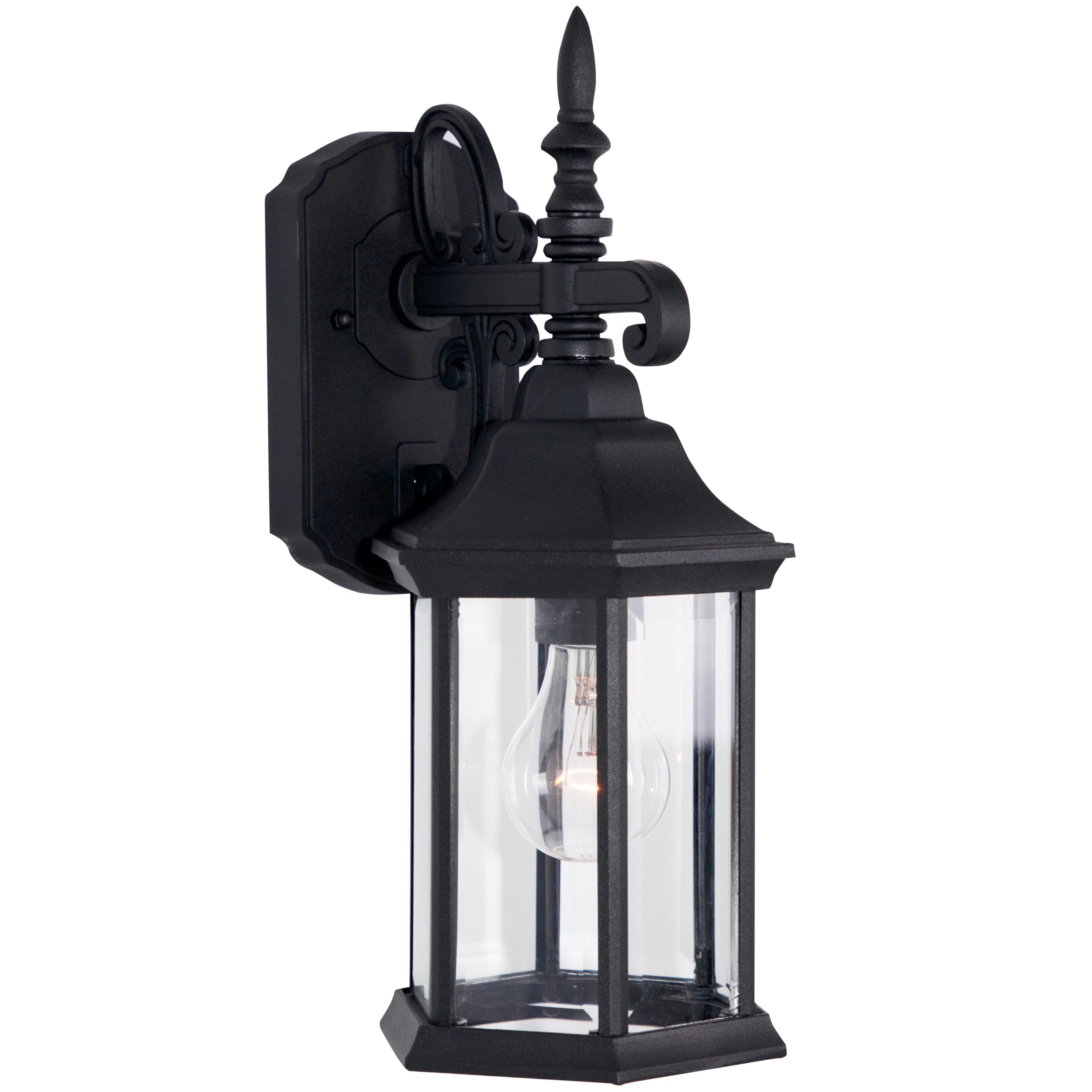 DESIGNERS FOUNTAIN Devonshire Outdoor Light Fixture, 14 Inch Wall Mount Lantern Sconce, Black, Model 2961-BK, Aluminum Material