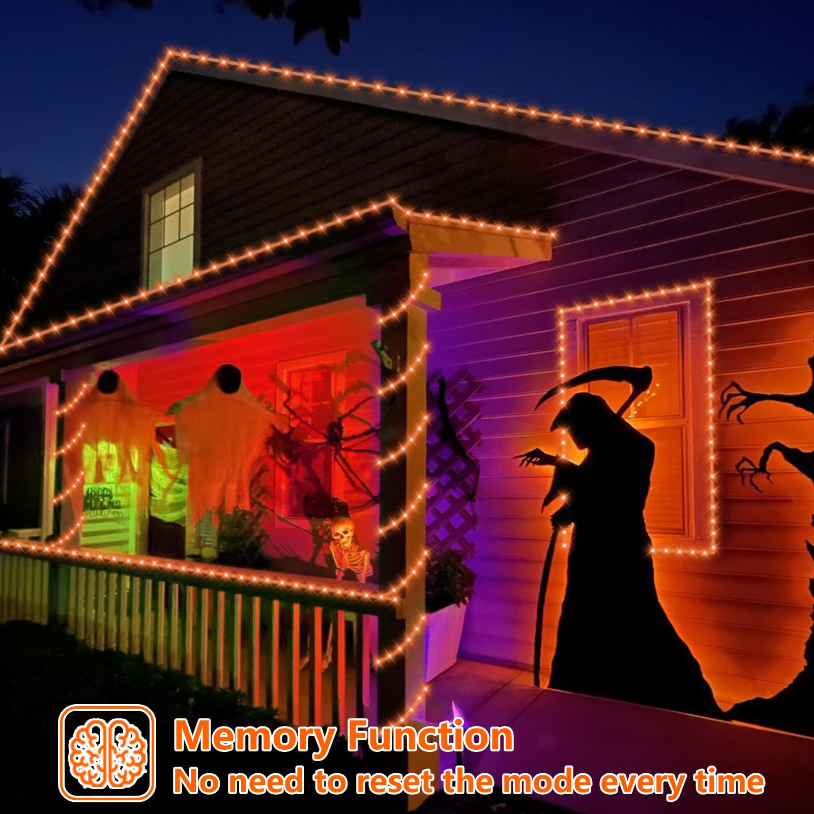 YEGUO Solar Rope Lights Outdoor 200 LED Waterproof Orange String Lights 66ft for Garden Patio Camping