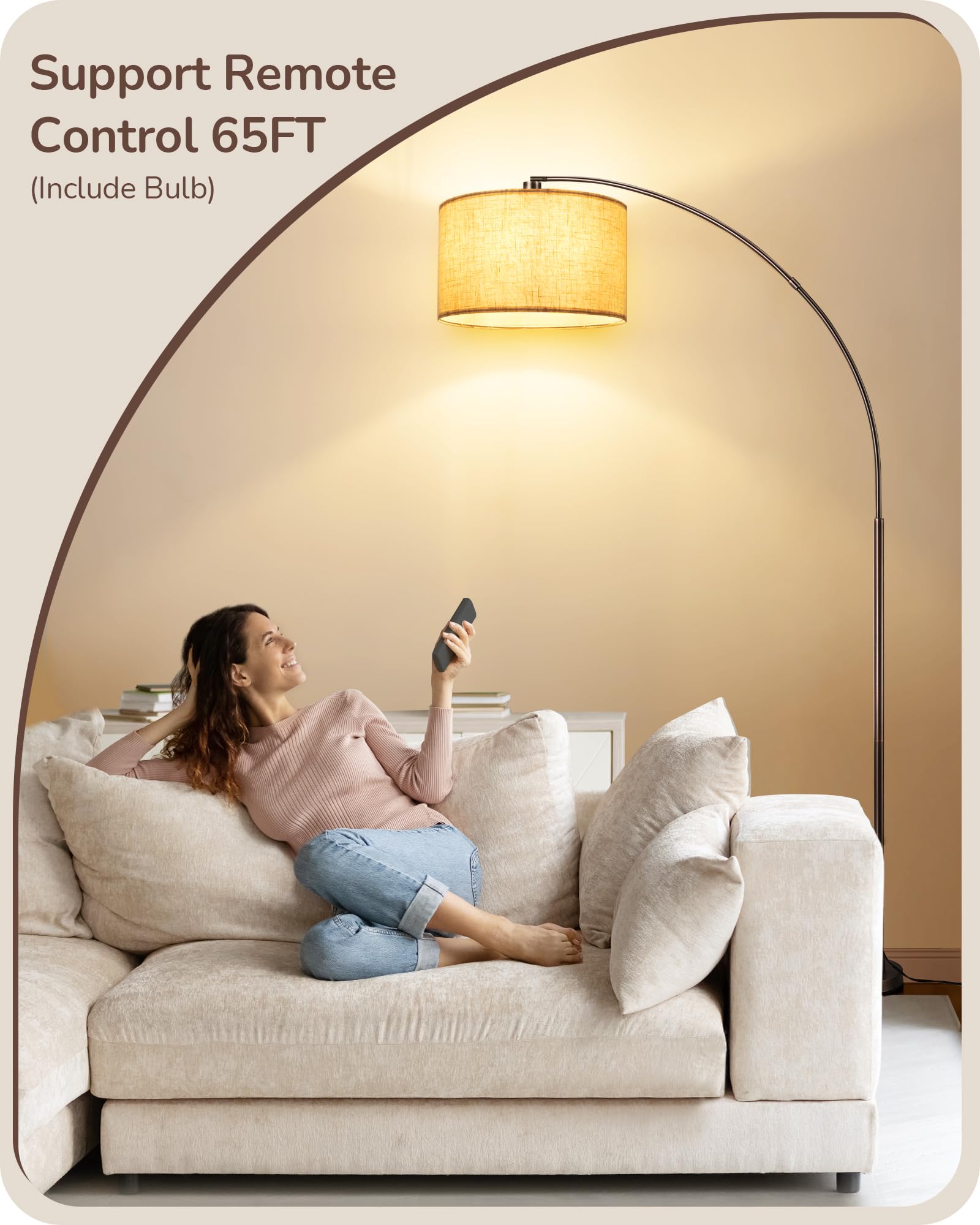EDISHINE Dimmable Floor Lamp with Remote, Bronze Arc Stand Light, Adjustable Drum Shade, Model HFLR04X