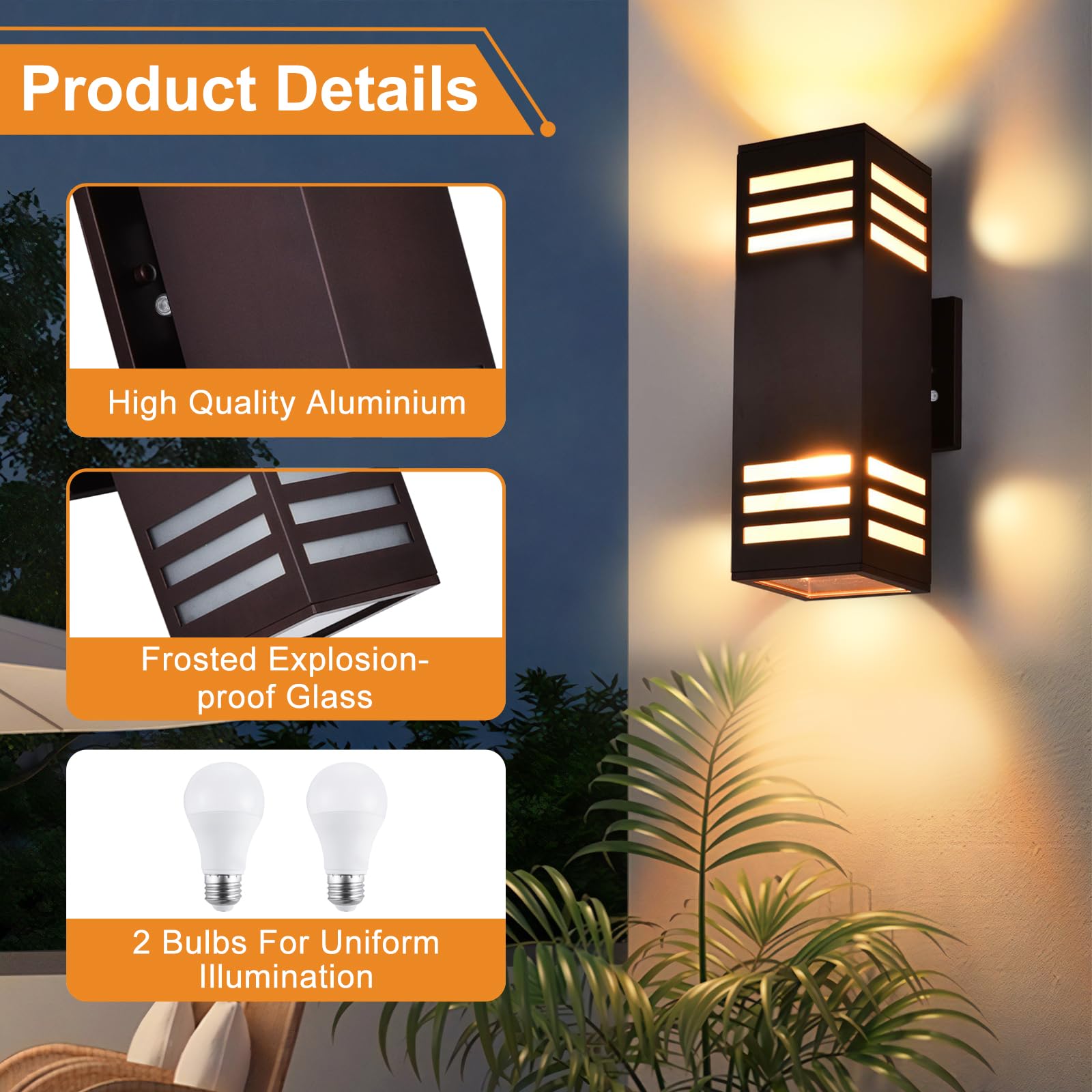 Housen Solutions Led Dusk To Dawn Outdoor Lighting Fixture 2 Pack, Up Down Outdoor Wall Lights With 4 E26 Socket Bulbs, Ip65 Wat