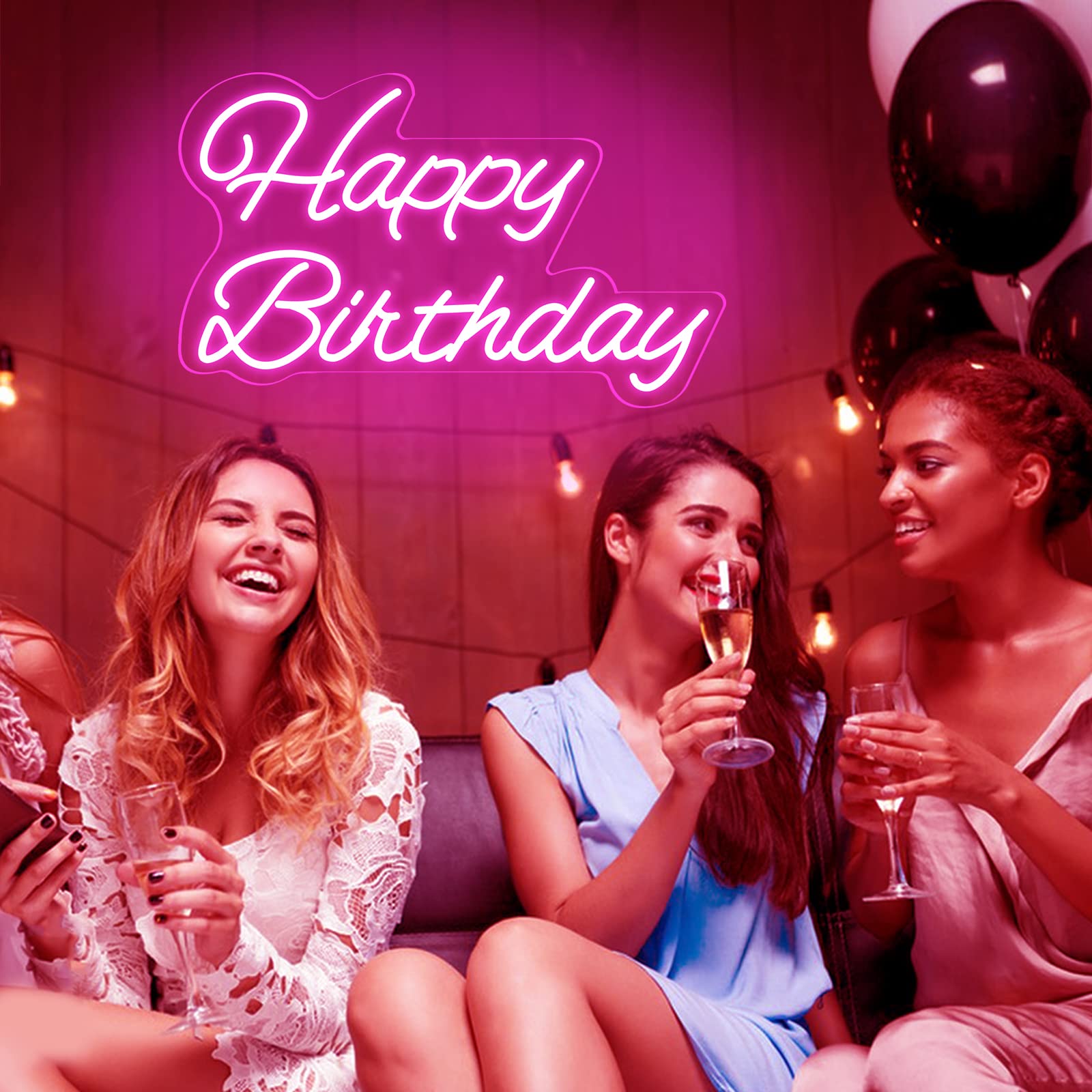 Neonawall Happy Birthday Neon Sign - 16 Inch LED Light, Dimmable Switch, Pink Acrylic Decor, Model Z-HB01-Pink-16