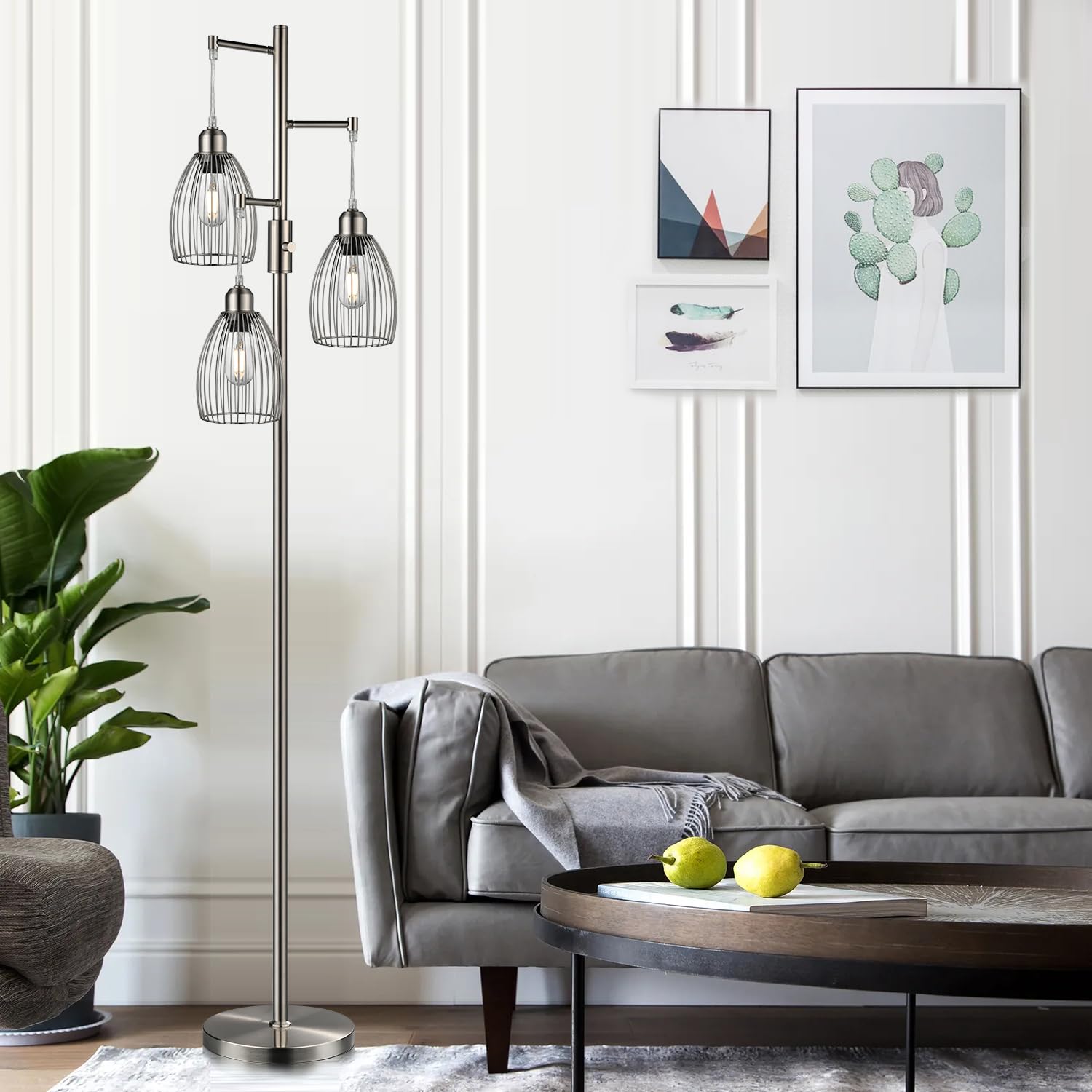 Dimmable Floor Lamp, Metal, 3 X 800Lm Led Edison Bulbs Included, Industrial Floor Lamp Standing Tree Lamp With Elegant Teardrop