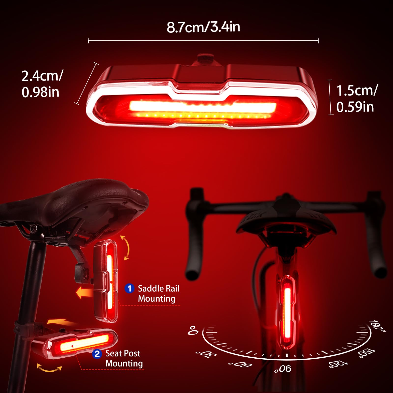 Bike Tail Light Powerful 110 Lumens - Bicycle Light 5 Modes Red/Blue, Waterproof Ip64, Rechargeable Usb-C, Quick Release Brackets For Saddle & Seatpost, Don Peregrino B2 Rear Bike Light