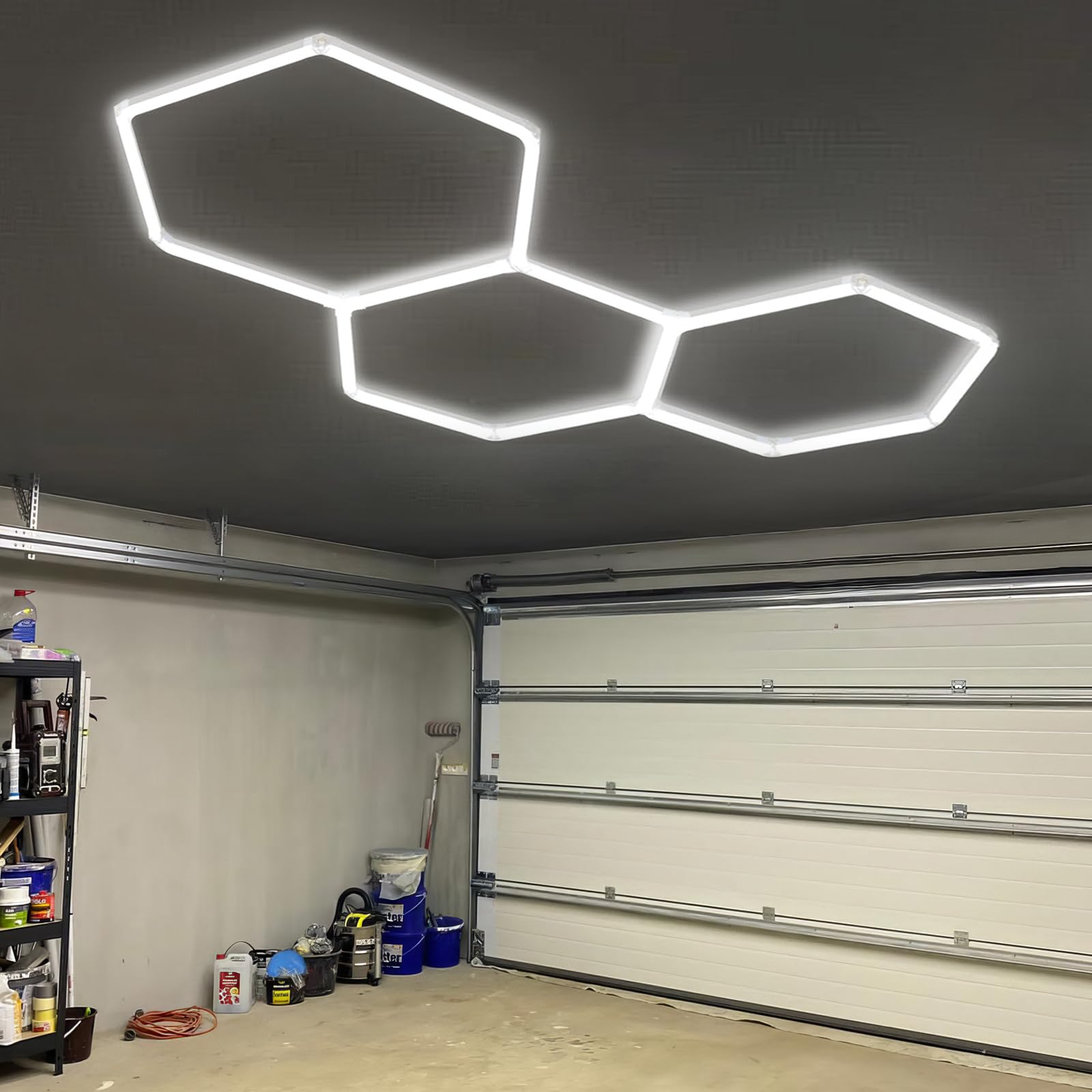 Faishilan Hexagon Lights: 16 Pack, 110W, 11,800 Lm, 6,500K High Brightness Hexagon Garage Led Lights 3 Grid For Garage, Shopping