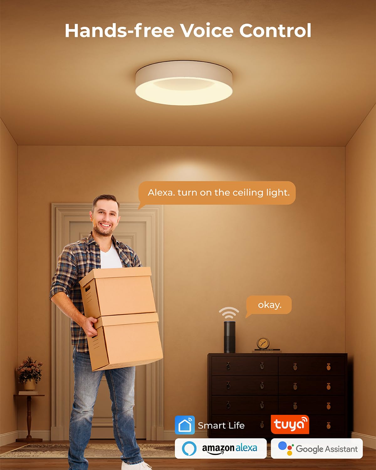 Annaror Smart WiFi Ceiling Light Fixture, RGB LED, 2400LM, 11in, 3000K-6500K, Plastic, Model LS-CL-H24W-D
