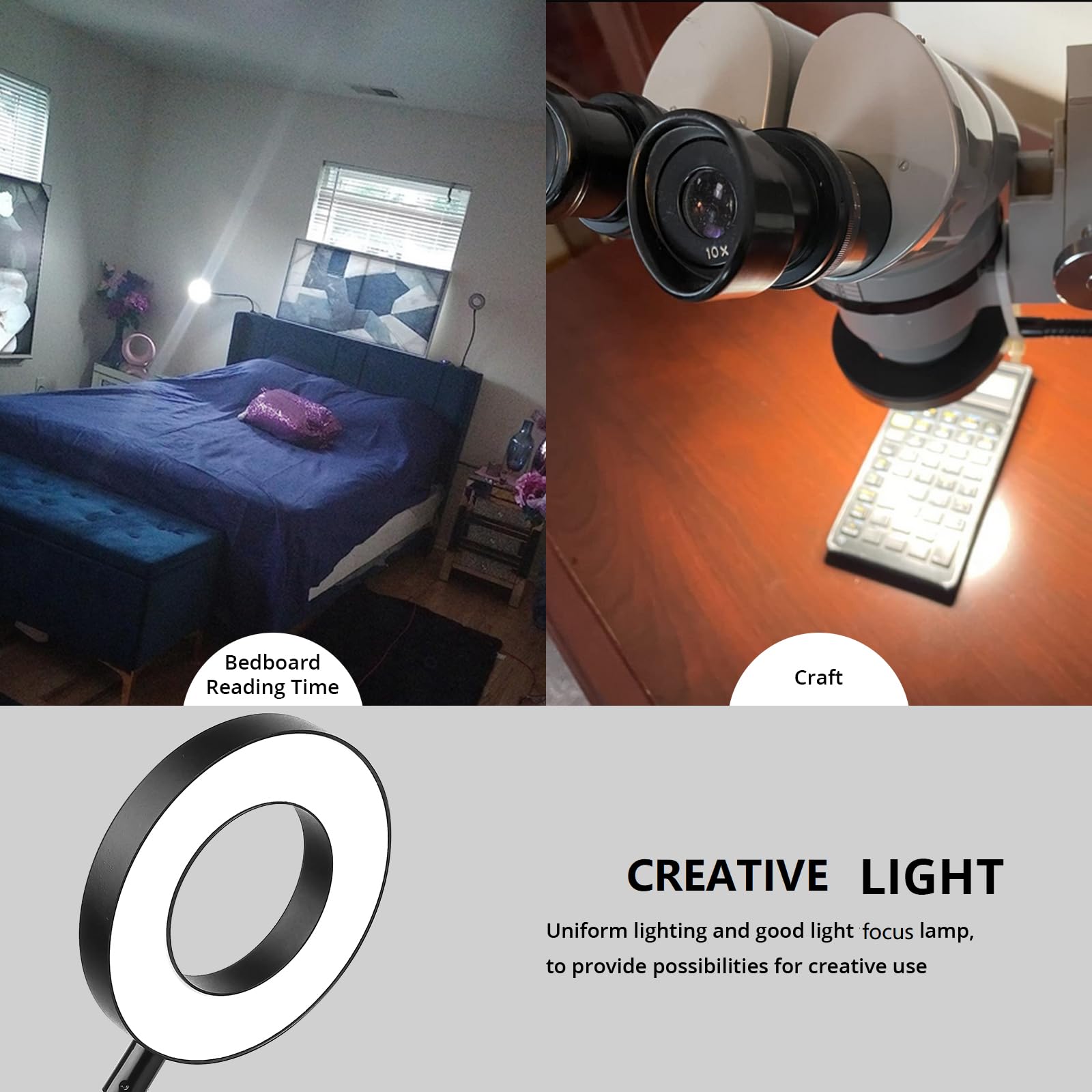 Woputne Desk Clip-On Lamp, 10 Dimmable Brightness Modes, Black Reading Light For Home Office