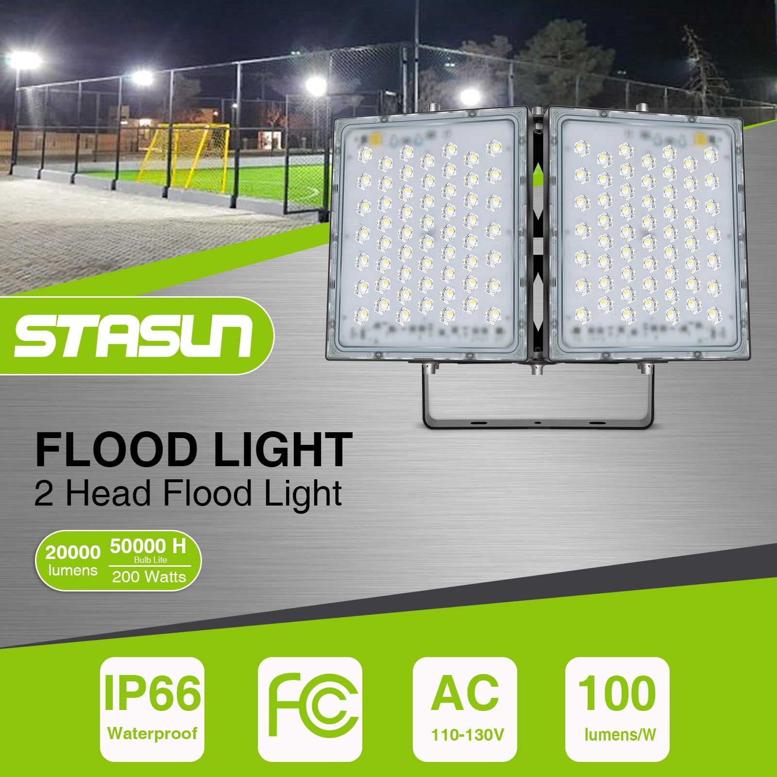 Stasun 200W Led Flood Light - 20,000 Lumens, Ip66 Waterproof, 6000K Daylight,