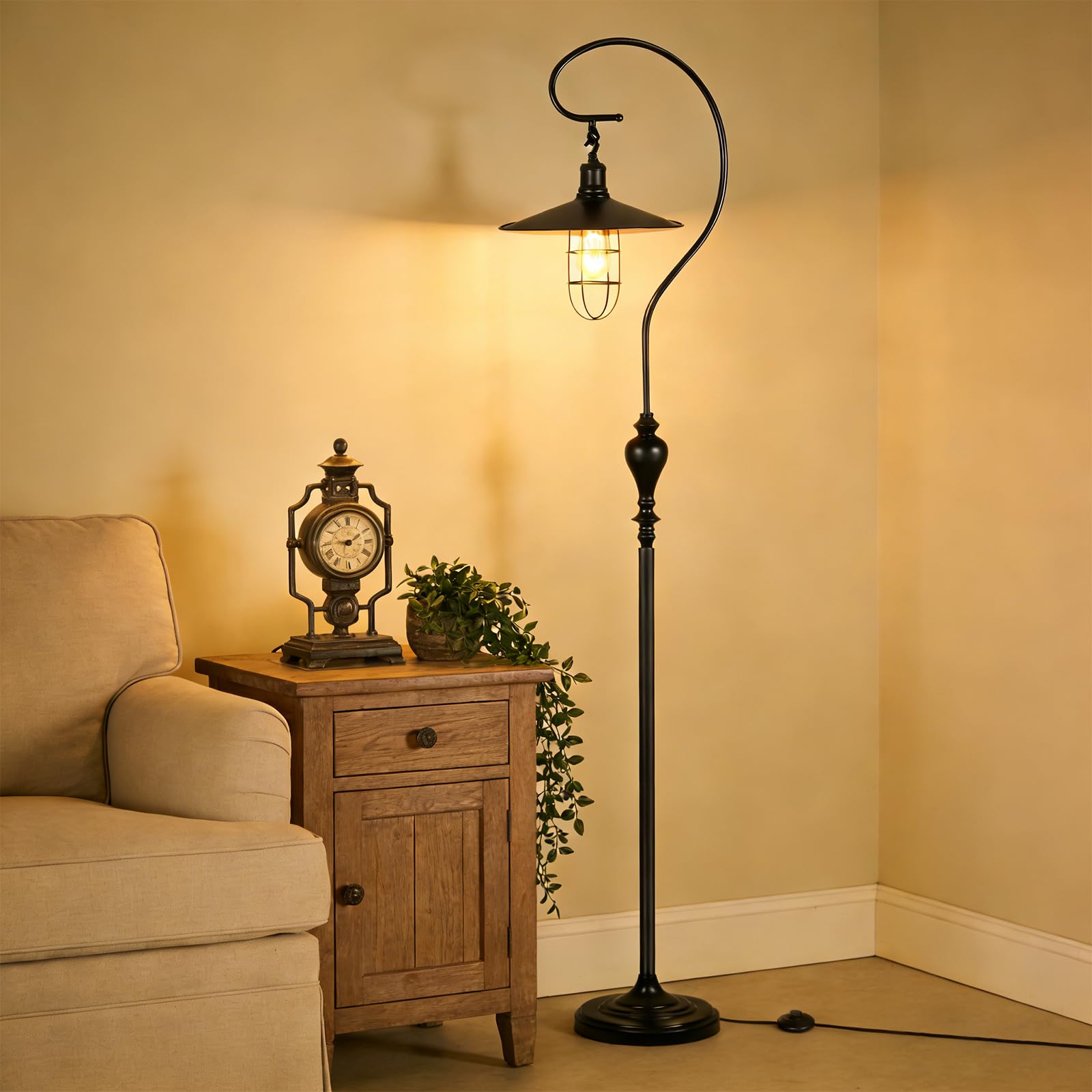 EFAYCRR Rustic Farmhouse Floor Lamp for Living Room, Retro Floor Lamp with Foot Switch, Next to Couch Arched Standing Lamp with 