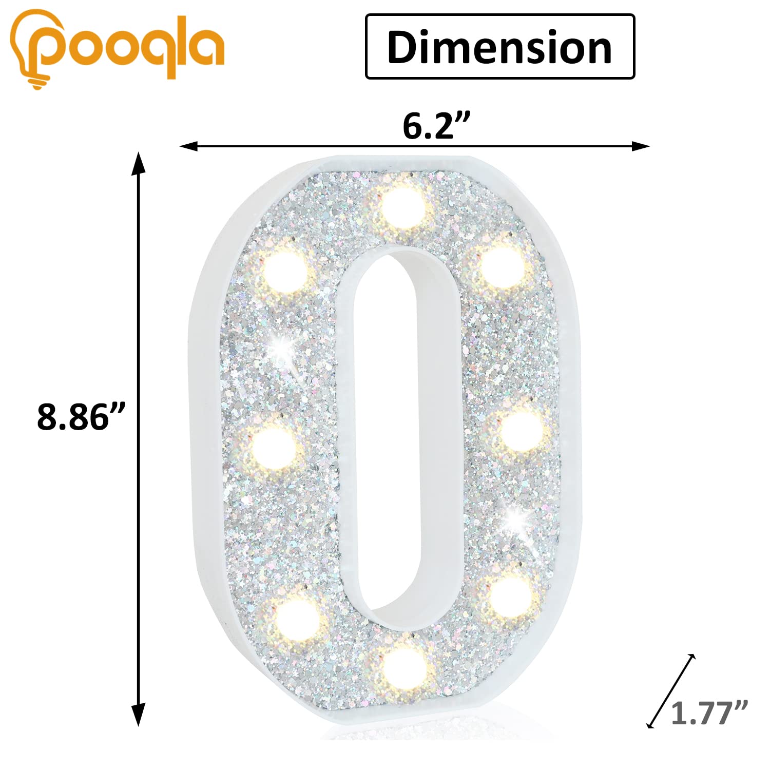 Pooqla LED Marquee Letter Light Sign - Sequin Silver Glitter Letter O, Battery Powered for Birthday Party and Home Decor