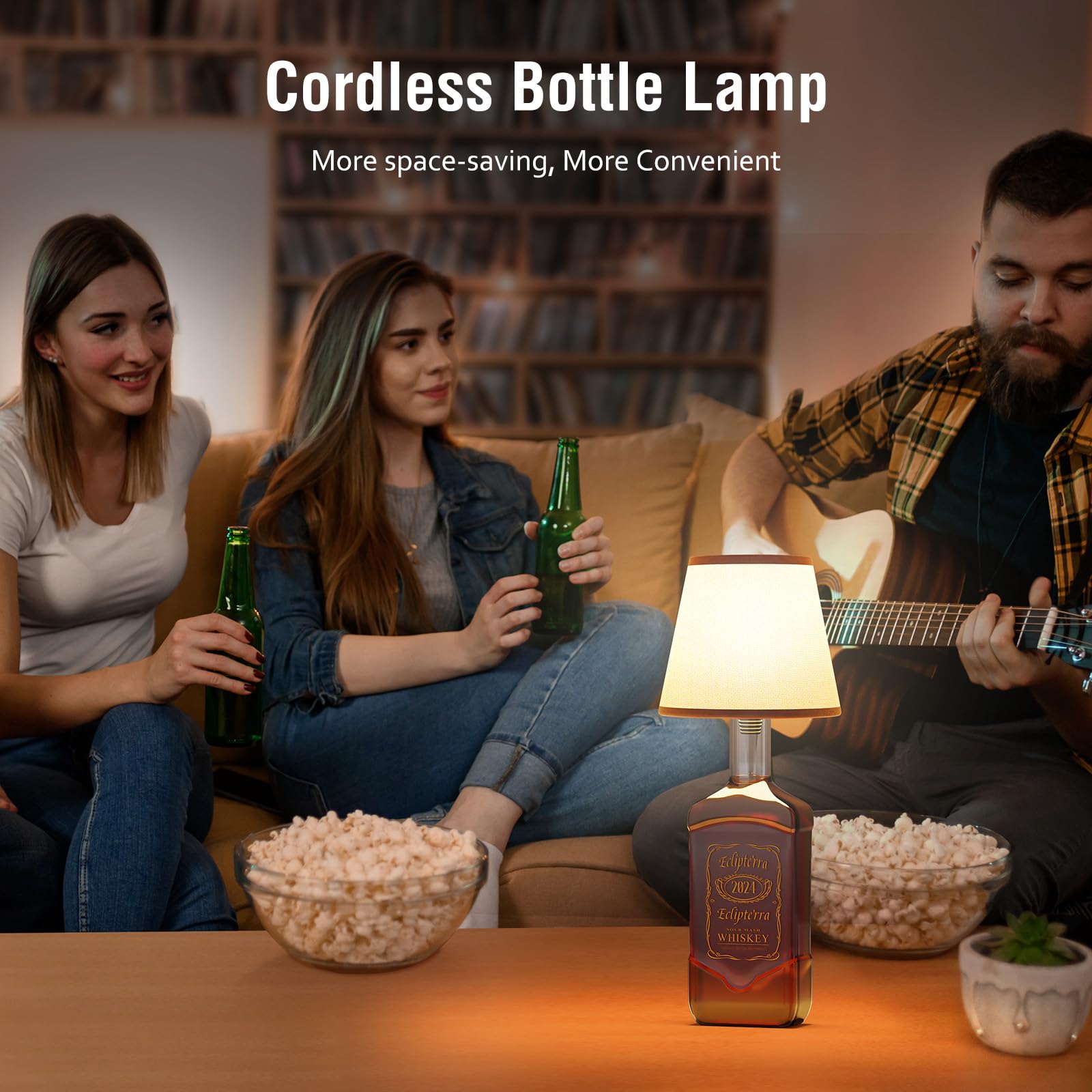 Eclipterra Cordless RGB LED Bottle Lamp Shade, 5000mAh Battery, Portable for Indoor/Outdoor, Beige, 1 Pack, Model EC-Wall Sconce 01