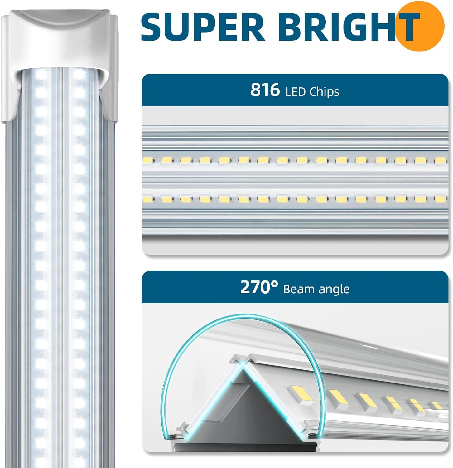 Barrina 8Ft Led Shop Light, 100W 15000Lm 6500K Super Bright White, Linkable Integrated T8 Shop Lighting With Clear Cover, V Shap