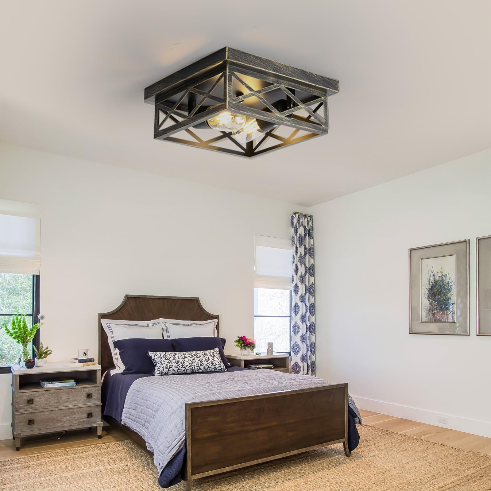 Lpinmeiju 1 Pack Farmhouse Flush Mount Ceiling Light, Rustic Hallway Light Fixtures Kitchen Ceiling Light Fixtures Suitable For