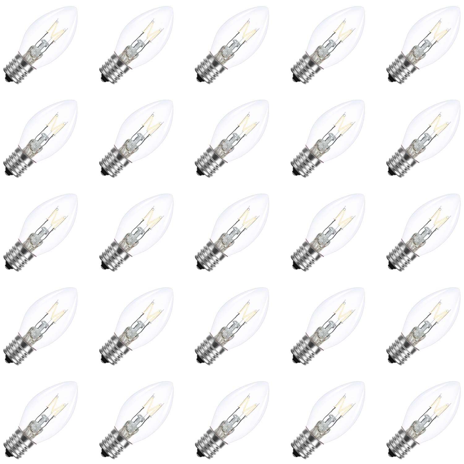 25 Pack C7 Clear Replacement Bulbs Waterproof Ul Certified 5W Incandescent For Indoor/Outdoor Use And Christmas Tree String Lights