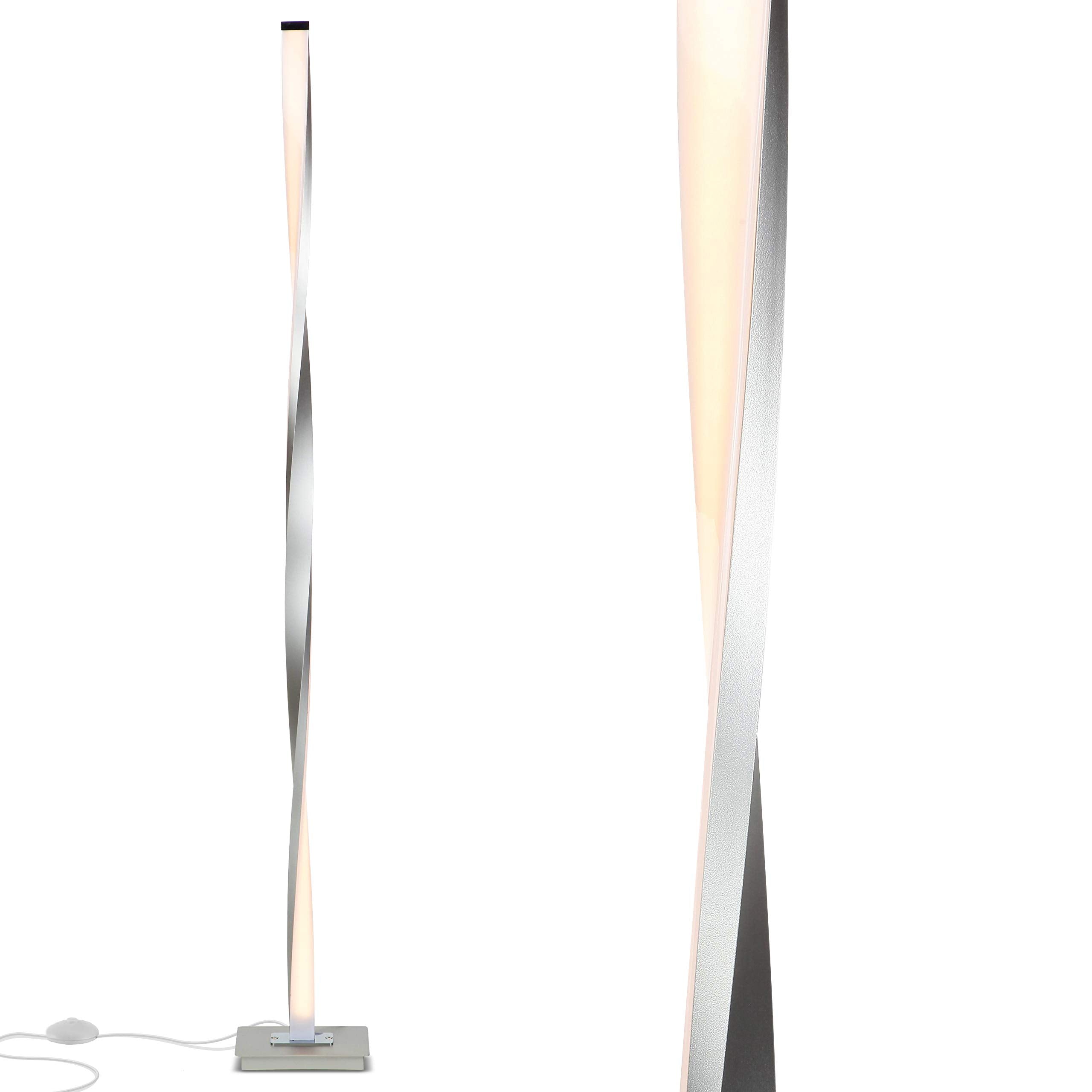 Brightech Helix LED Floor Lamp - 48in Tall, Dimmable, Metal, Warm White Light, Platinum Silver, Model BT-FL-HLX-SLVR