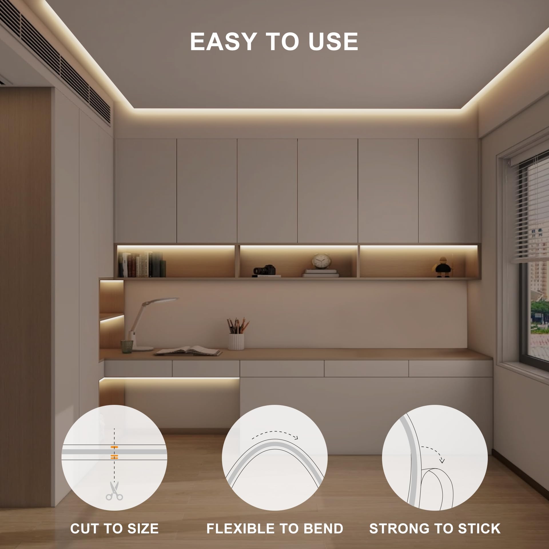 Olaholii 32.8Ft Cob Led Strip Light With Remote, 3000K Dimmable Bright Warm White Led Cob Strip Light, White Continuous Led Stri