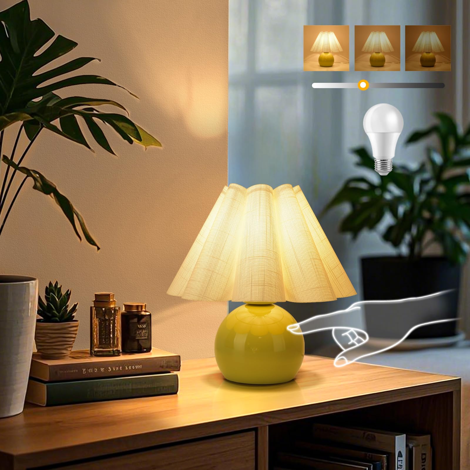 Green Small Touch Control Table Lamp for Bedroom, Green Bedside Lamps for Nightstand, Cute Mini Small Table Lamps for Small Spac