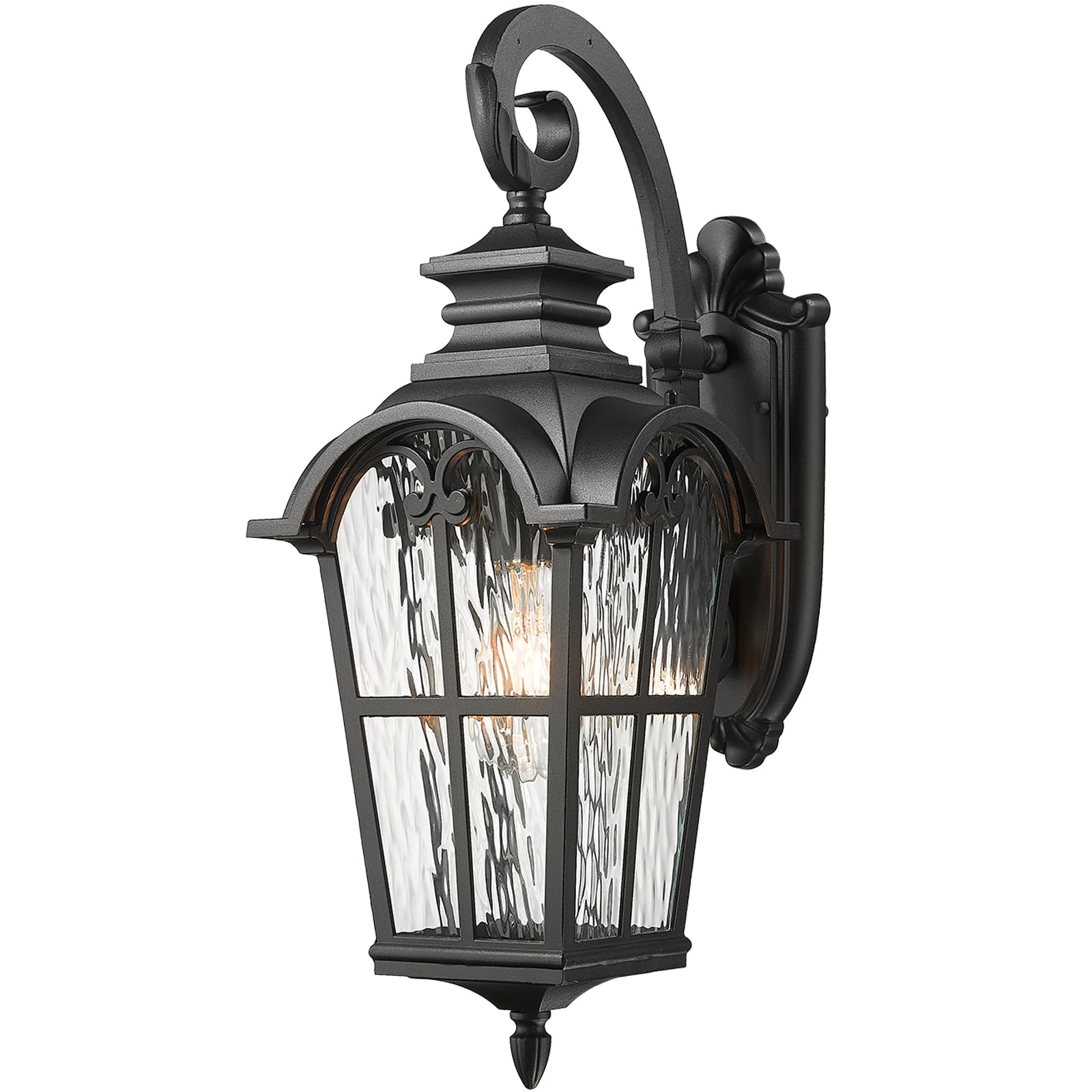 NAXTTII Outdoor Wall Lamps Aluminum Outside Light Fixtures for House 24 Inch Height Large Size Exterior Porch Lights Wall Mount with Water Ripple Glass Black Finish