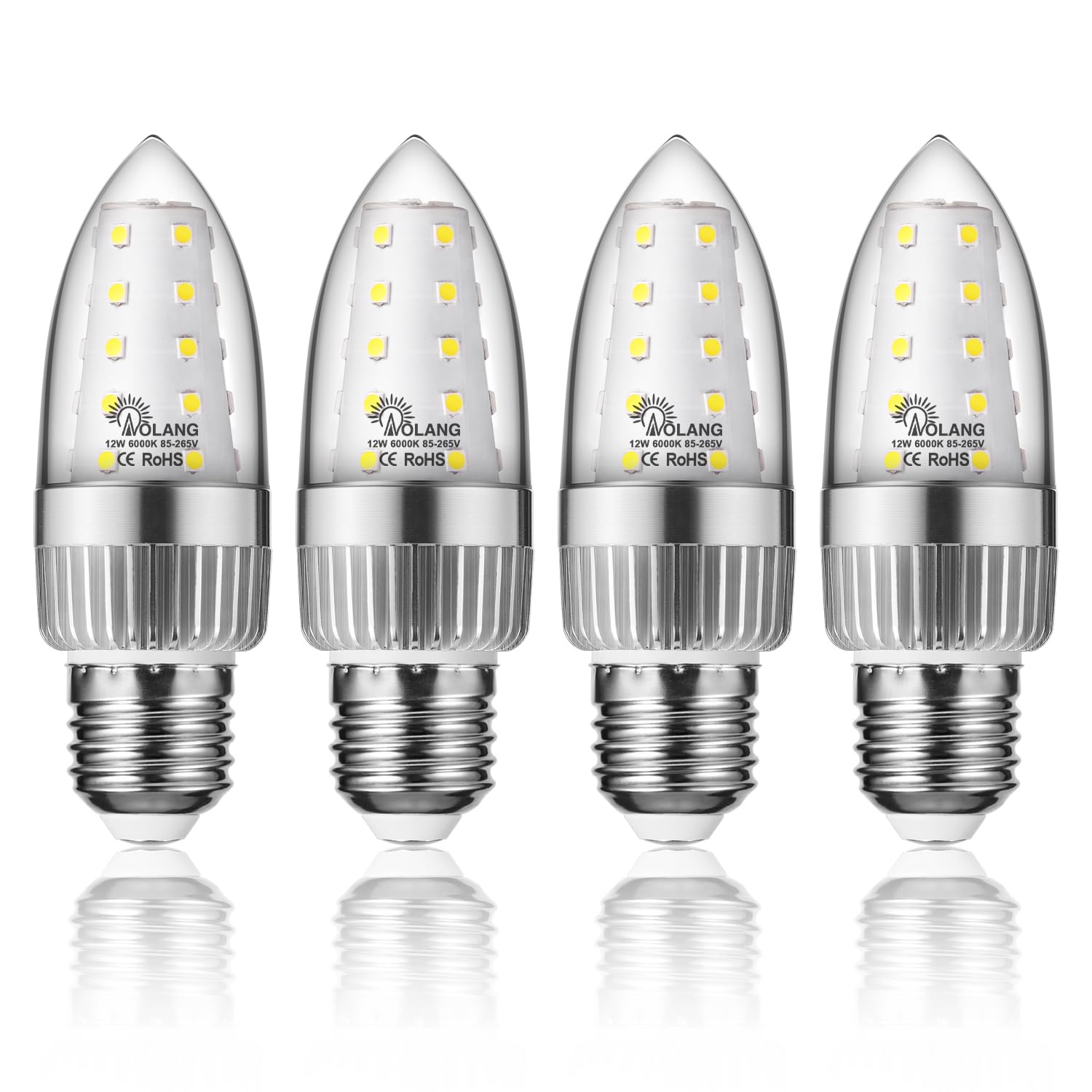 Aolang E26 Led Candelabra Bulb, 12W Led Candle Bulbs,100-Watt Light Bulbs Equivalent, Daylight White 6000K Chandelier Bulbs, E26