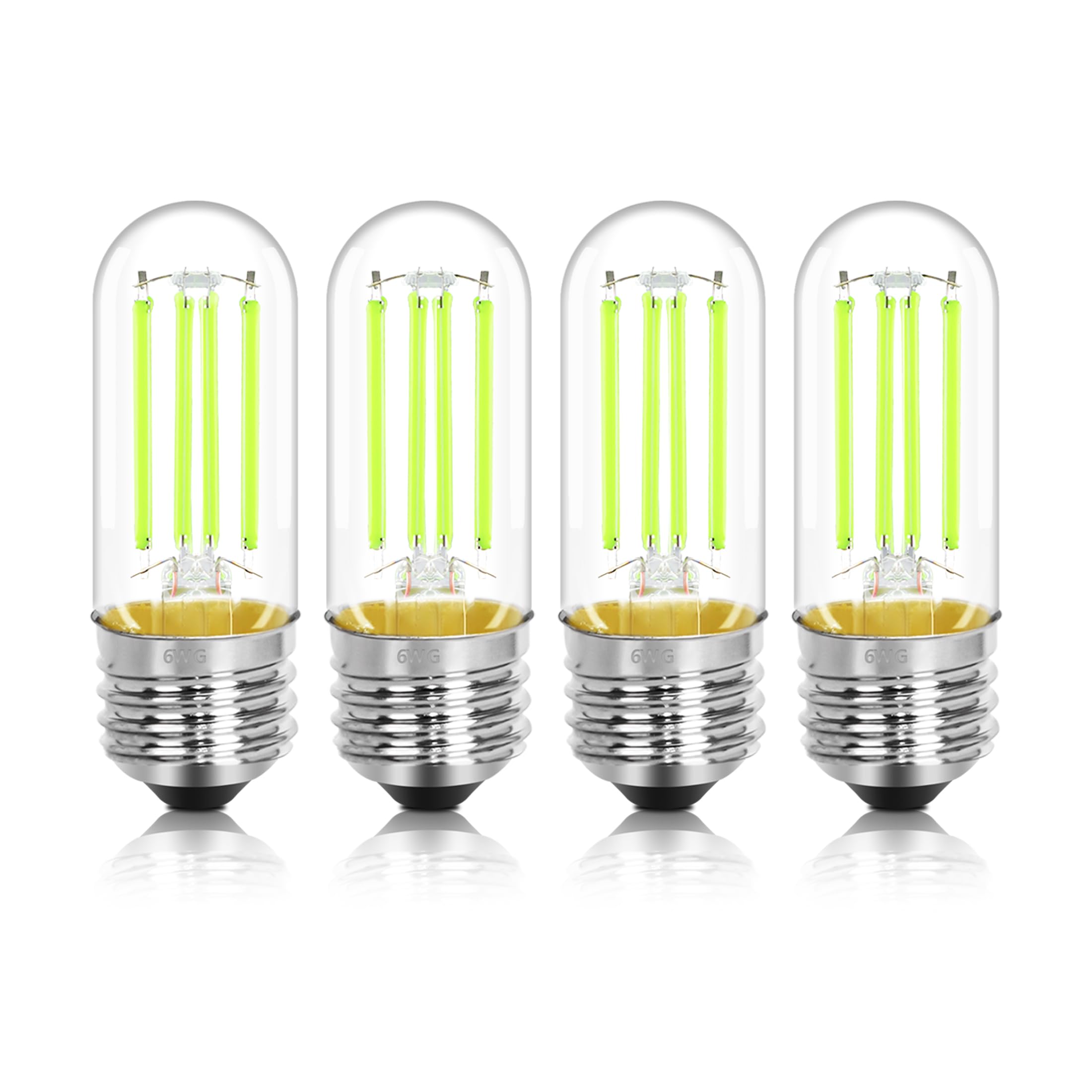 NOVELUX 4 Pack 3.2 Inch T10 Green Light Bulb, E26 Base Edison Bulbs Dimmable, AC 120V 60 Watt Equivalent Clear Glass Filament Bulb, Halloween Christmas Party Bar Colored Light Bulbs, UL Listed