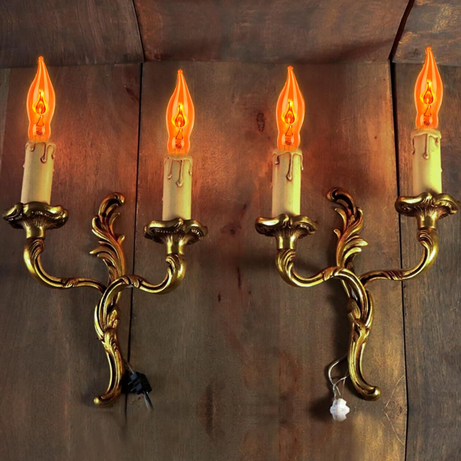 Couah C18 Flicker Flame String Light Bulbs, 1 Watt, E12 Base, 12 Count, Flicker Orange, for Thanksgiving and Christmas