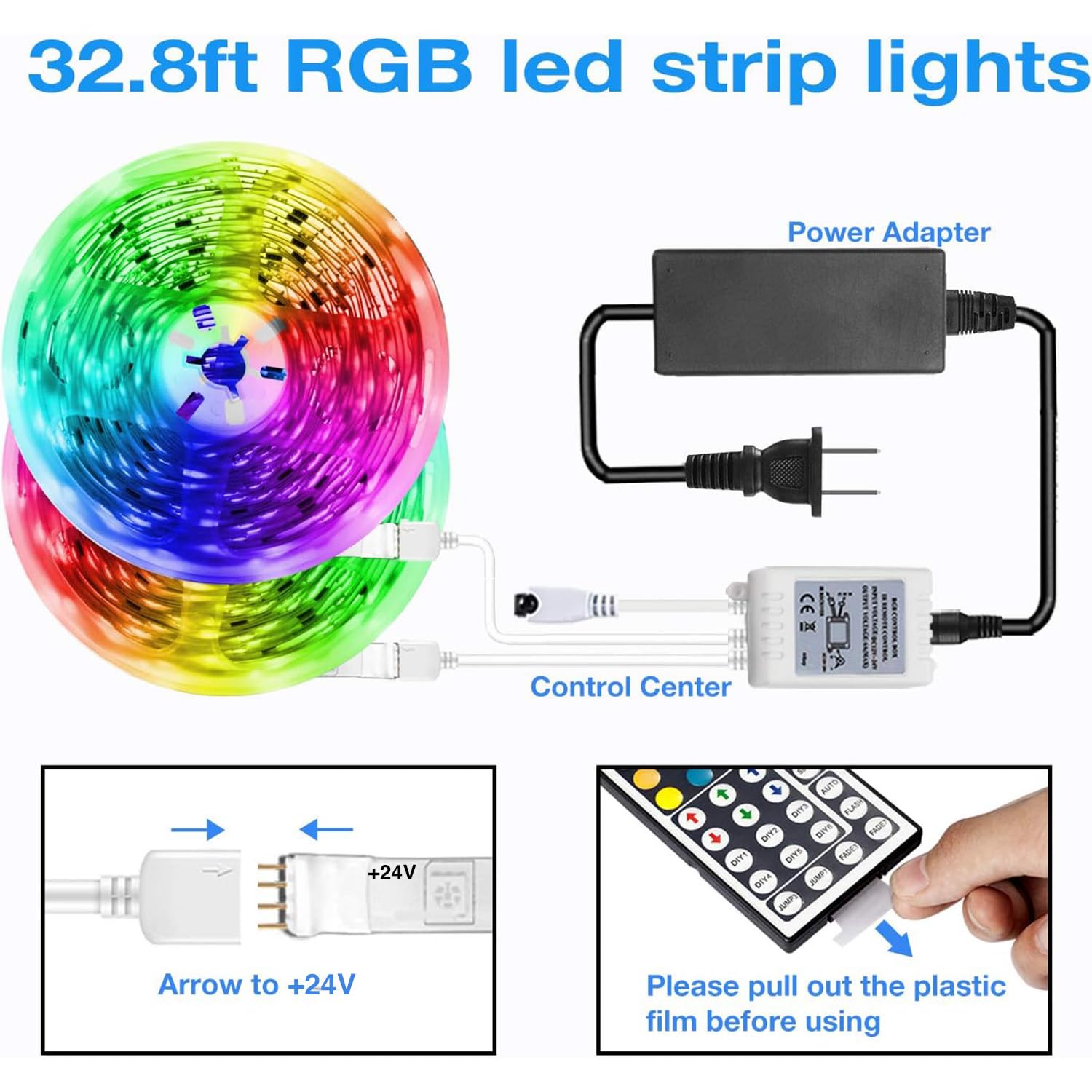 DAYBETTER LED Strip Lights Kit, 32.8ft, Multicolor, Remote & Power Supply, Model FLSL-DR503202R-RGB-US