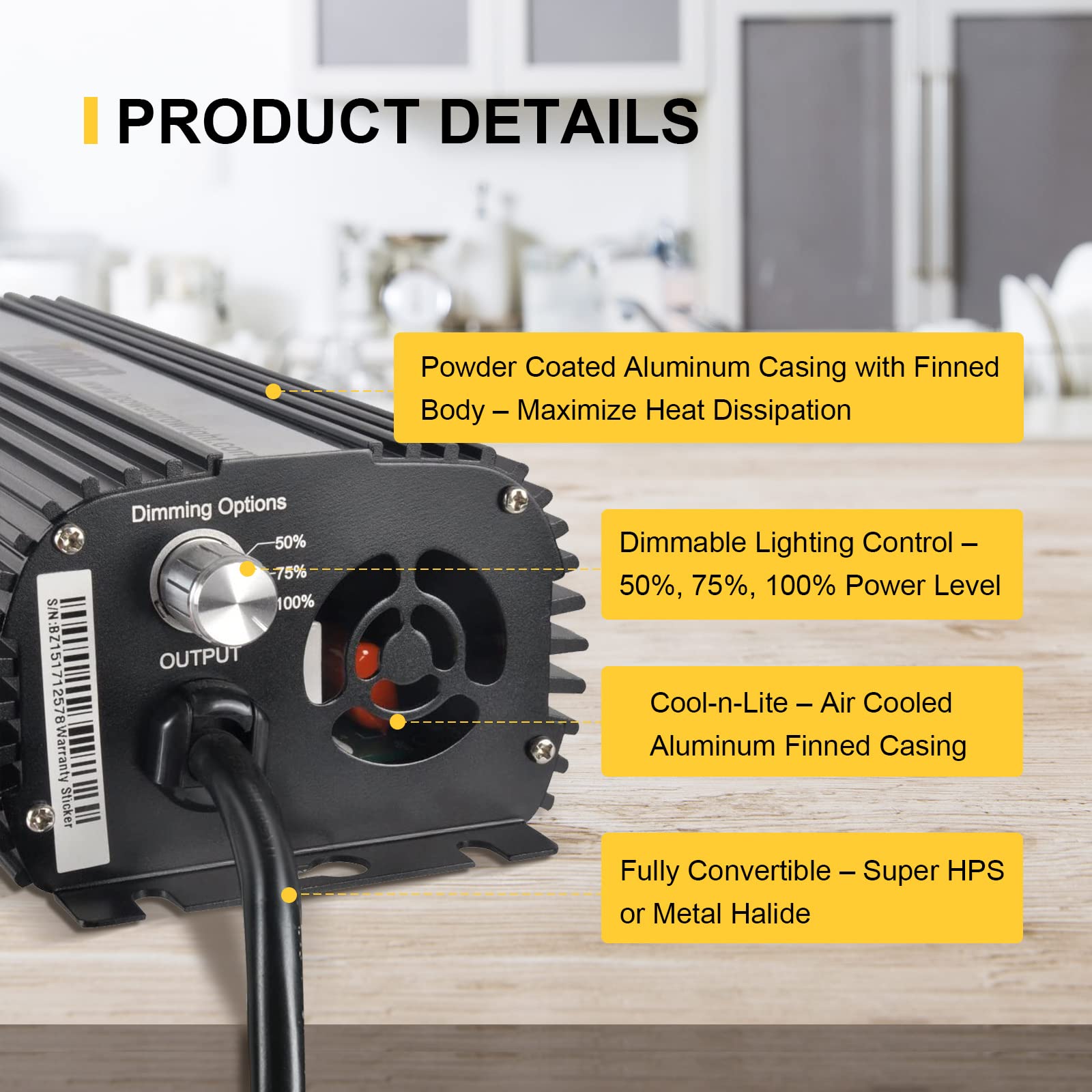 Ipower Glblst400D Horticulture 400 Watt Digital Dimmable Electronic Hydroponic Hps Mh Grow Light, 400W Ballast