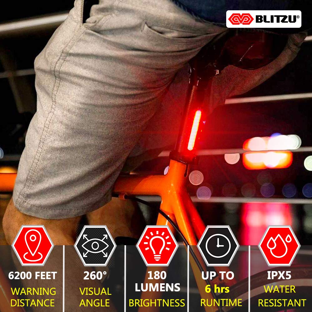 BLITZU 2025 Cyborg Bike Light Set - USB Rechargeable LED Tail & Headlight, White & Red, Model Blitzu-01, Cycling Safety Accessories