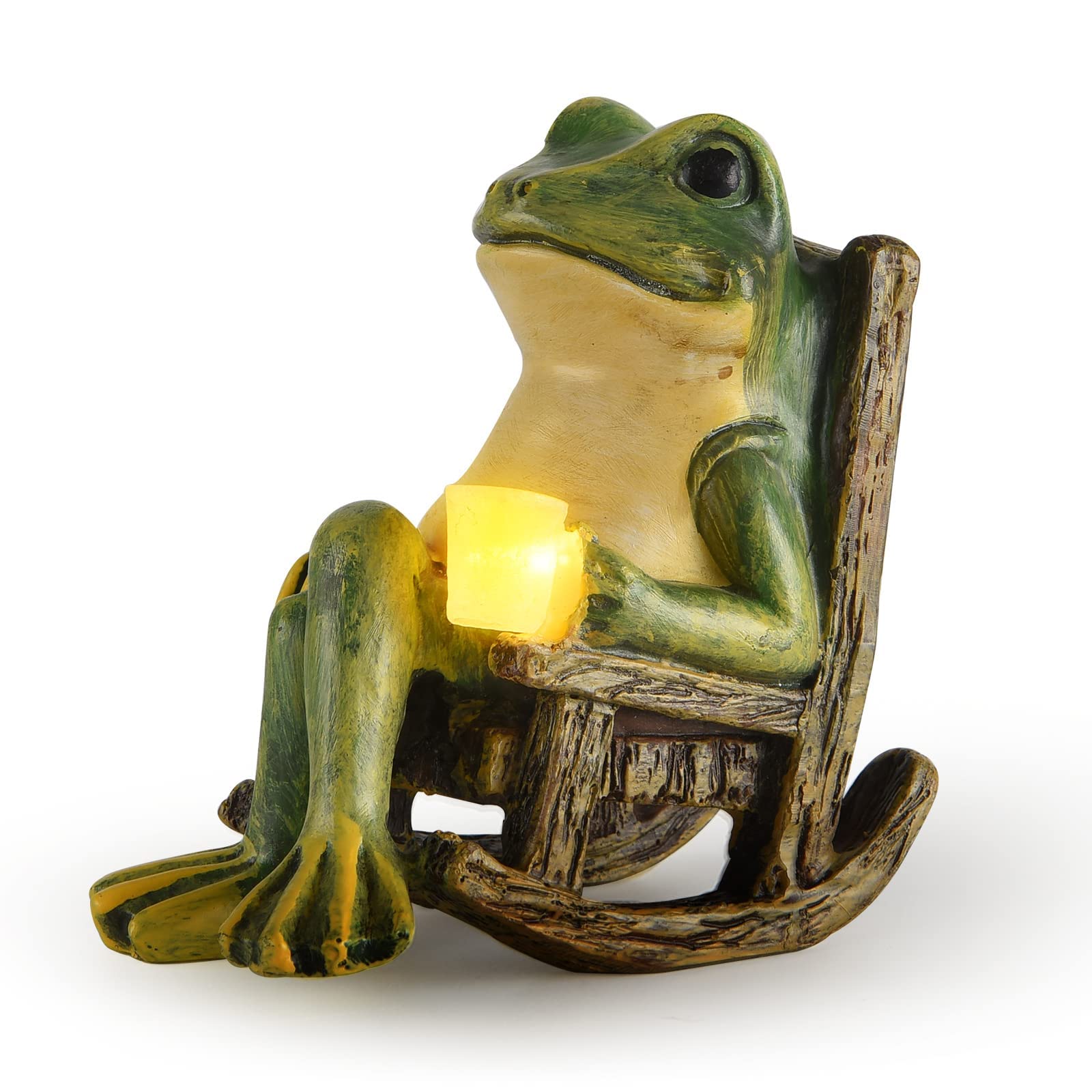 Foxmis Miniature Frog Garden Statue Home Easter Gifts Decorations Fairy Garden Accessories Outdoor Lights Solar Garden Frog Decor Art Housewarming Gift For Patio,Yard,Lawn Ornament,3.89&quot;X2.36&quot;X3.93