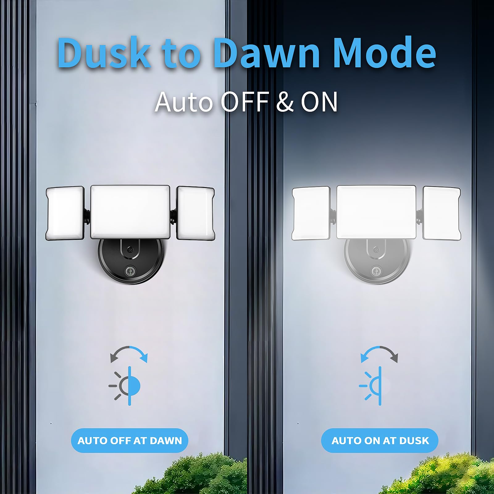 Olafus 60W LED Flood Light - IP65 Waterproof, Dusk to Dawn, 6000LM, Black, Model BDB50D-3 for Yard, Garden, Porch, Backyard