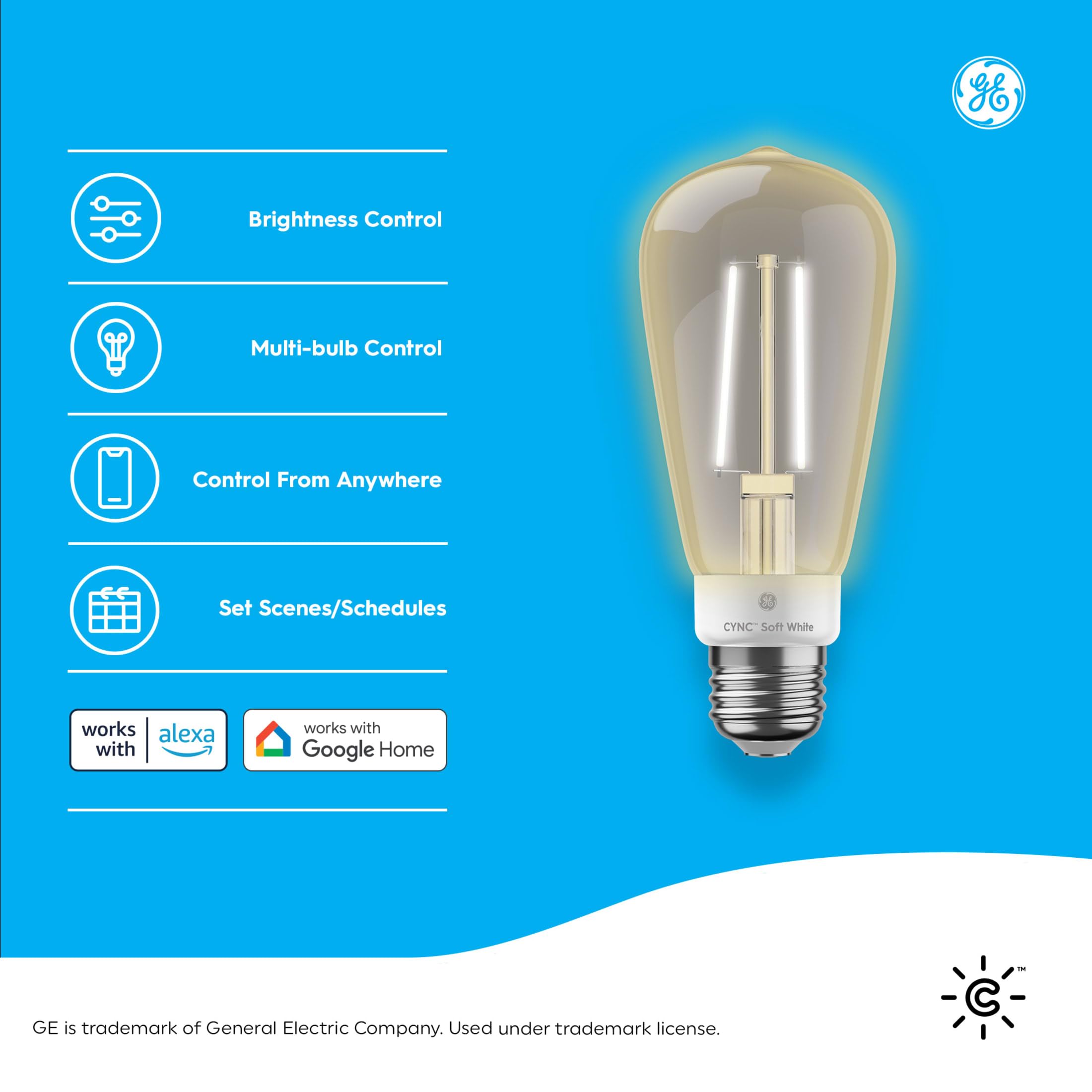 Ge Cync Smart Led Light Bulbs, Soft White, Bluetooth And Wi-Fi Enabled, Compatible With Alexa And Google Home, St19 Edison Style