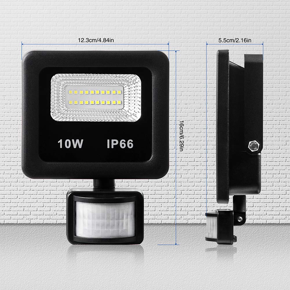 LEACOCO Motion Sensor Flood Light 10W, IP66 Waterproof, 1000LM, Daylight White for Garage, Yard, Patio, Porch