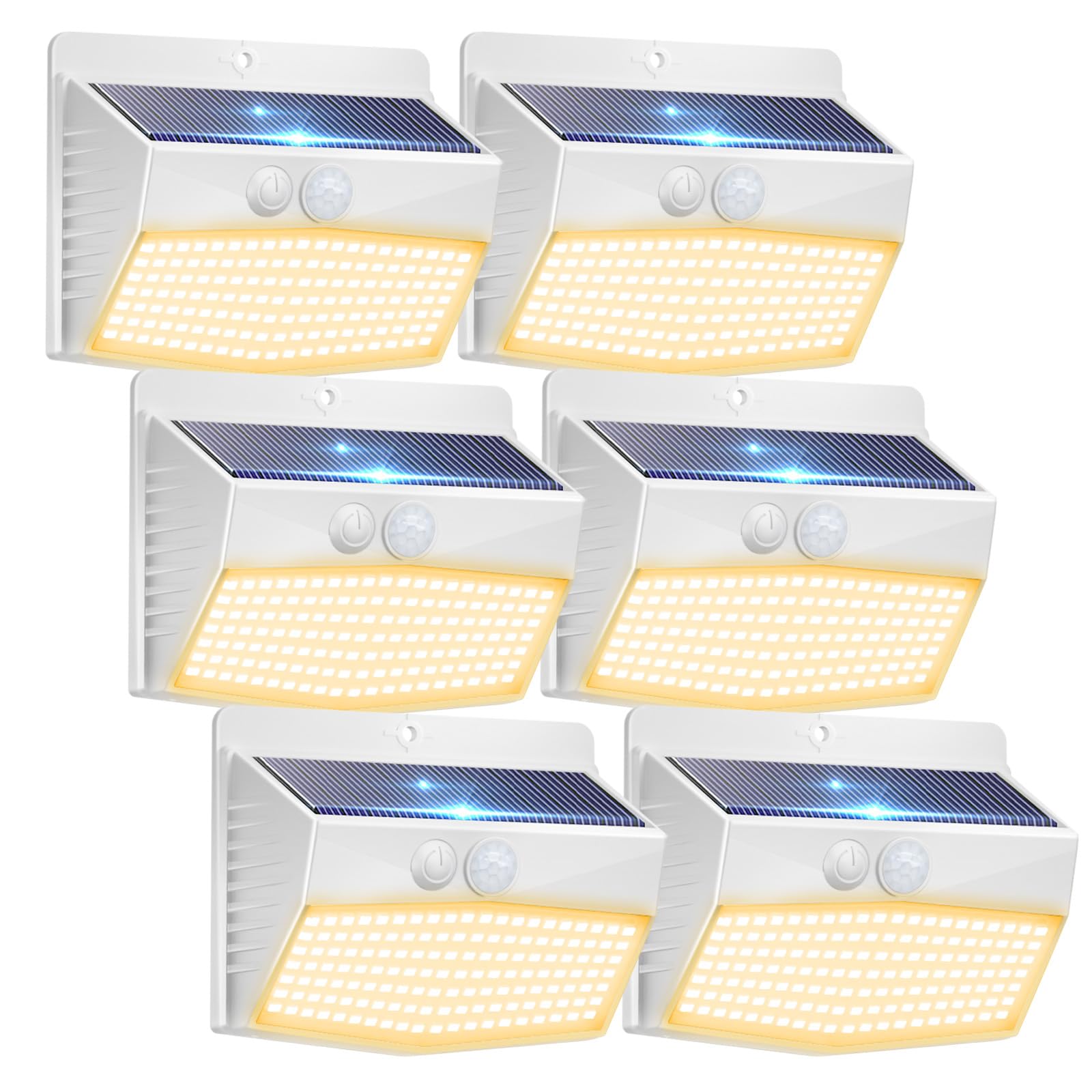 Peasur 6 Packs Solar Outdoor Lights Motion Sensor, Solar Security Lights Waterproof with 3 Lighting Modes Solar Powered Wall Lights Outside for Garden Fence Yard Deck, Warm White