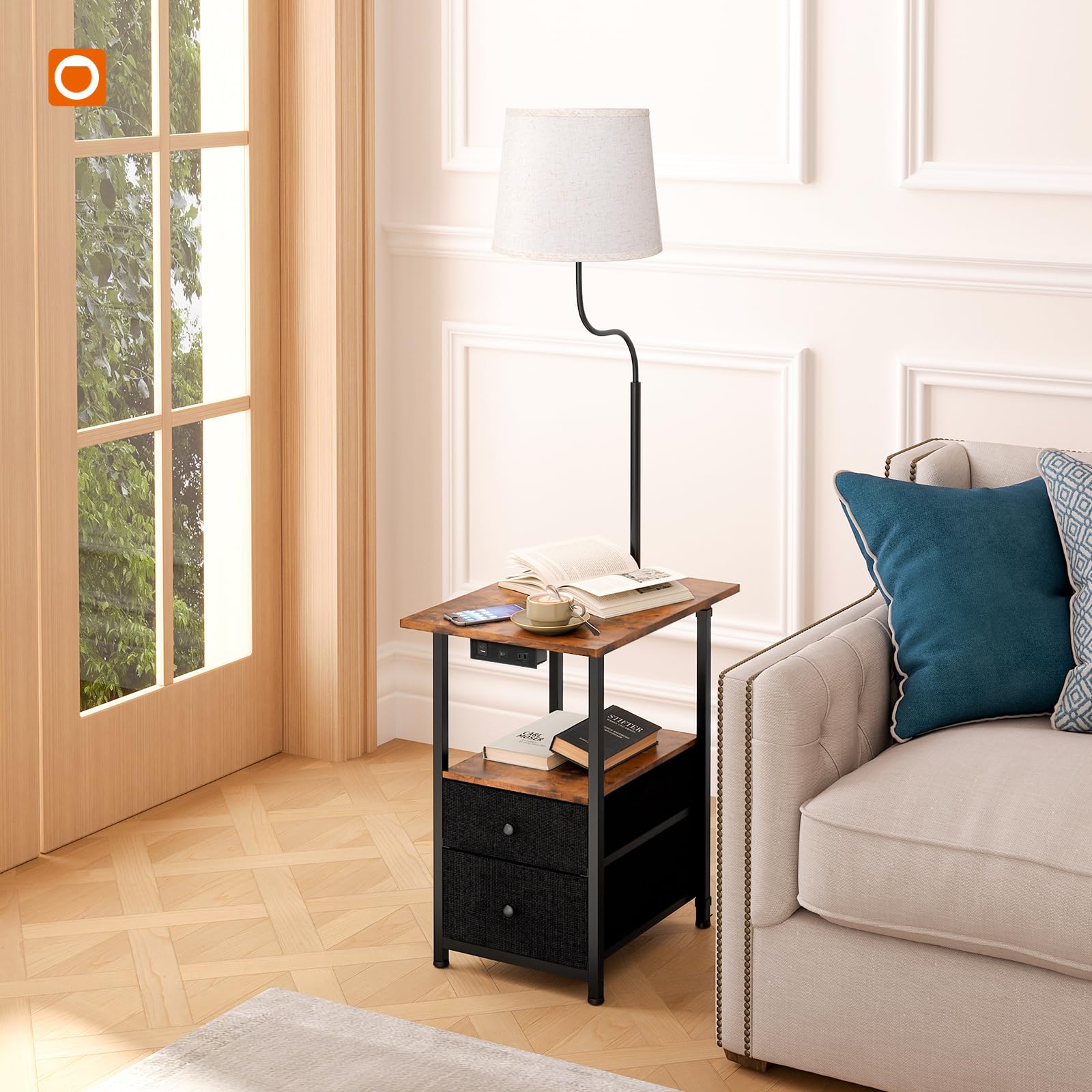 Addlon Floor Lamp With Side Table, Nightstand With Charging Station, 3 Color Temperatures 9W Led Bulb, Floor Lamps For Living Room, Bedroom, Storage End Tables Living Room - Vintage