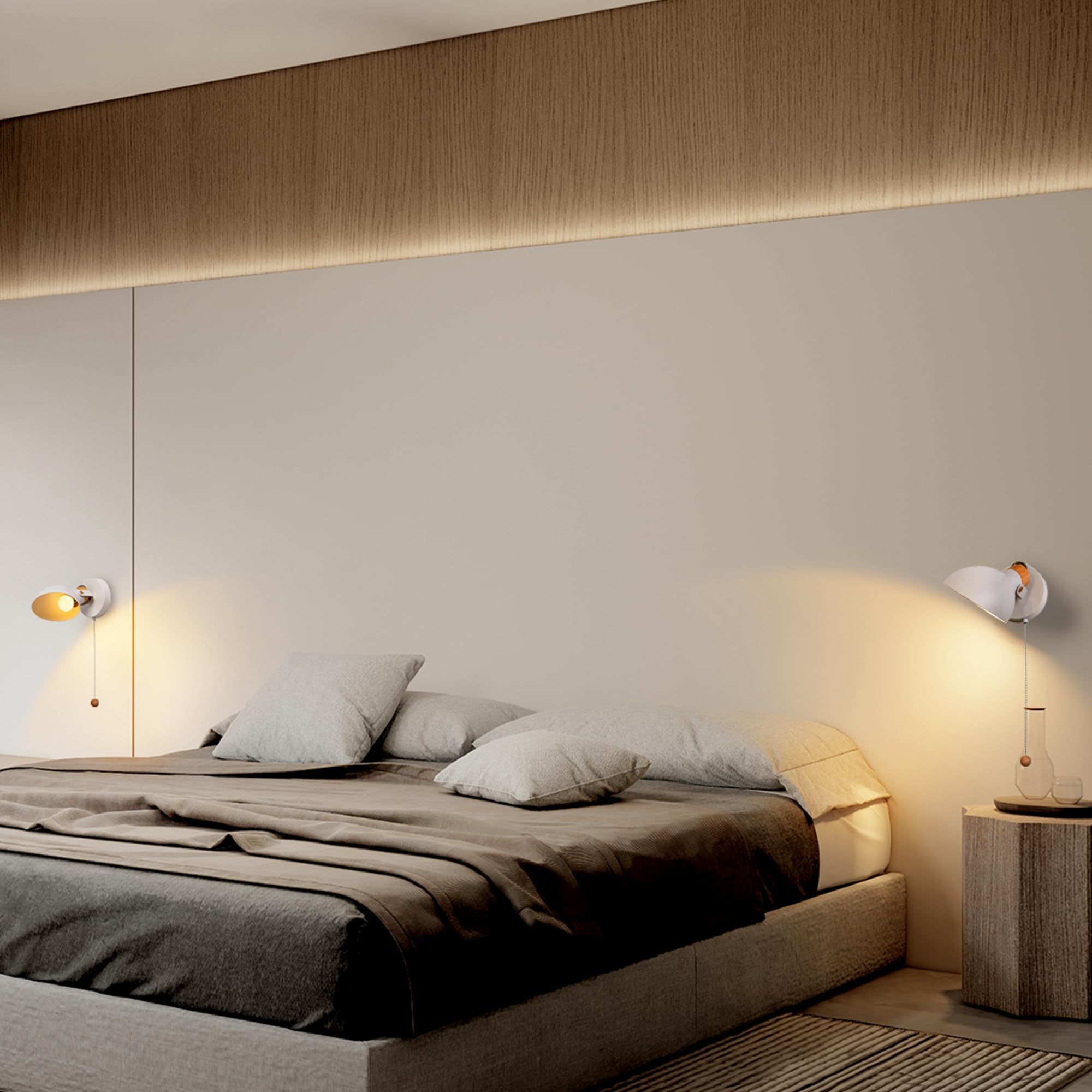 Aisilan Wall Sconce Set of 2, Rotatable E12 Bulb, White Metal, 5W 3000K, Bedroom & Living Room Lighting, Model BD205