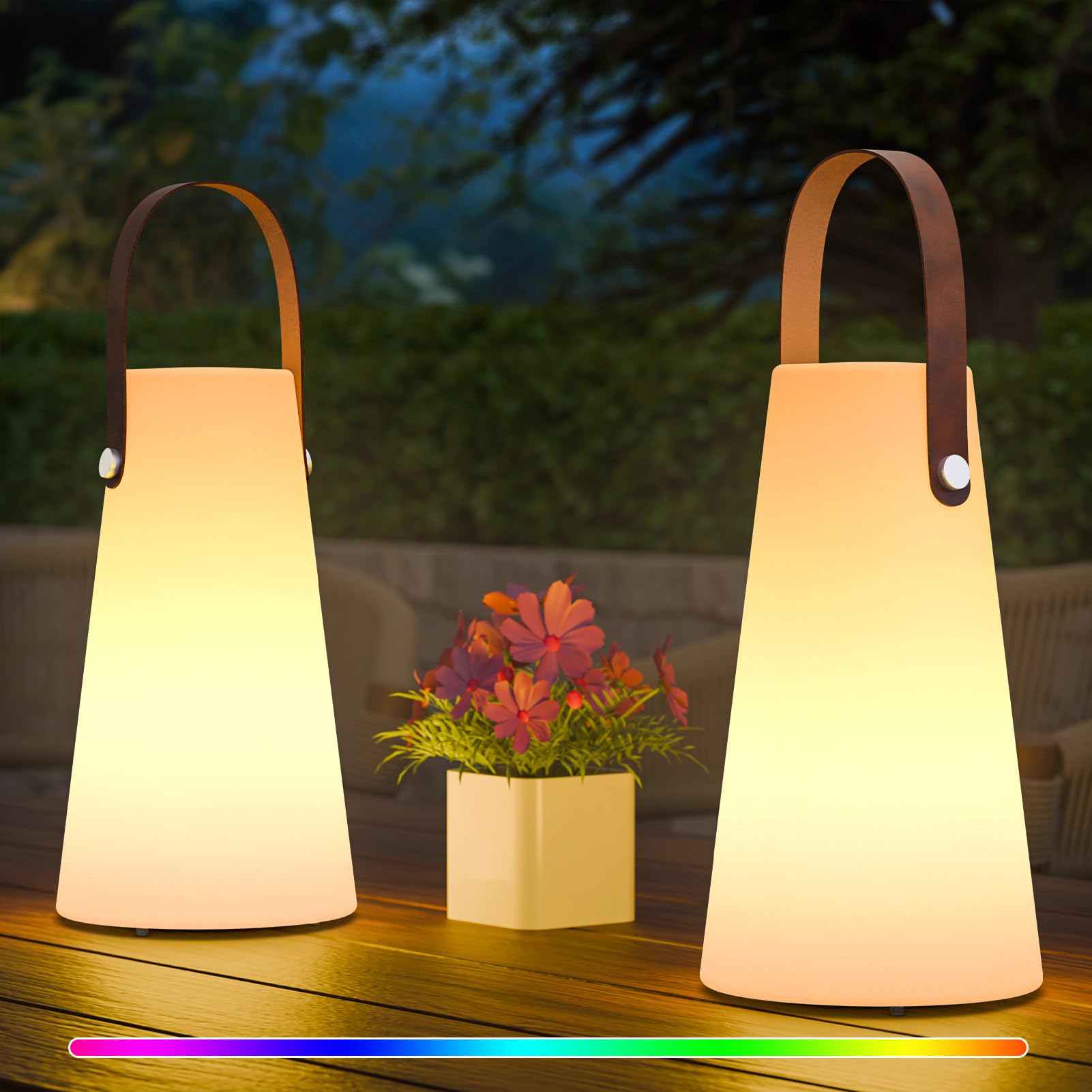 2 Pack Outdoor Lanterns, GGII Rechargeable Camping Lantern with IP44 Waterproof, Battery Operated Outdoor Portable Cordless Tabl