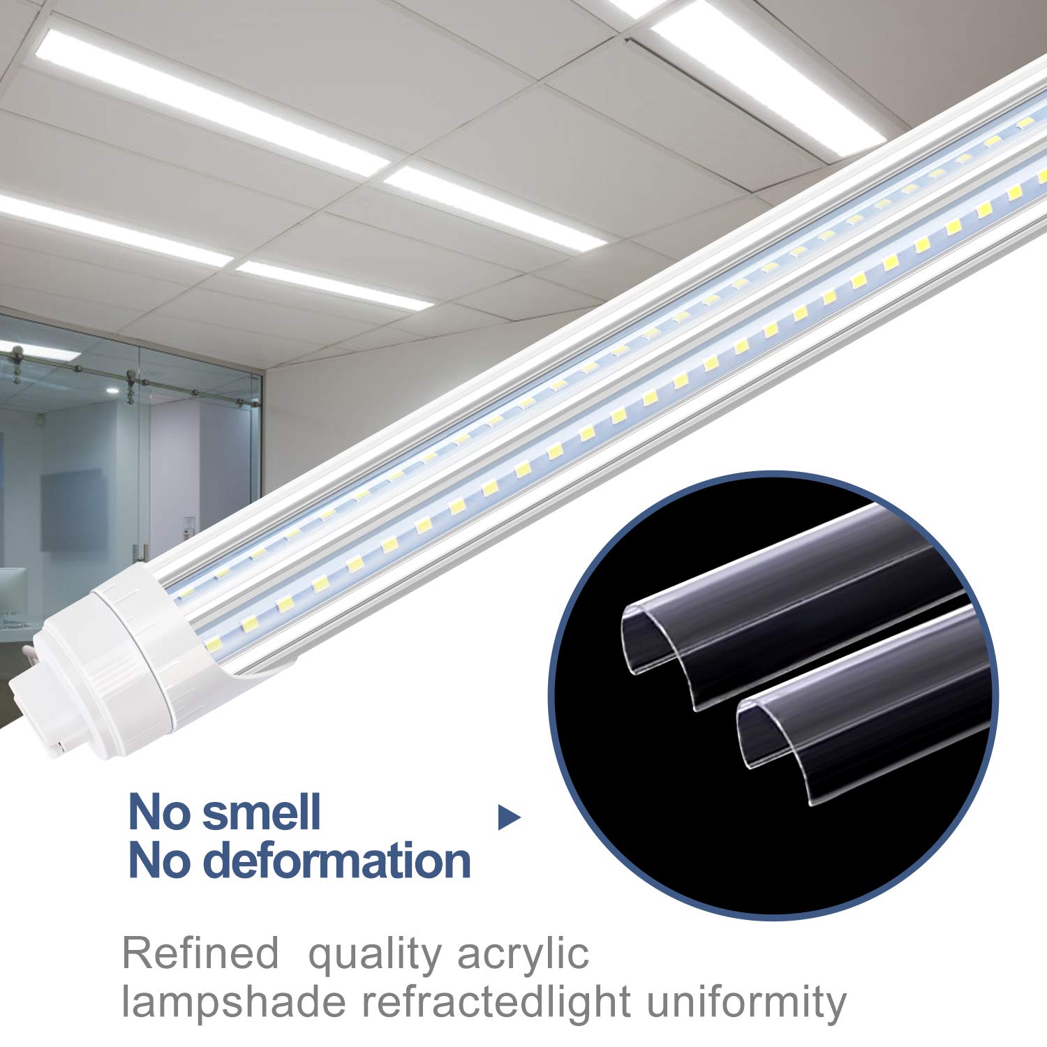 Led Shop Light 8Ft Tube, 2 Pin Led Tube Lights, V Shaped, R17D Ho Rotatable Led Bulb, 90W, Clear Cover, Cold White 6000K, Fluore