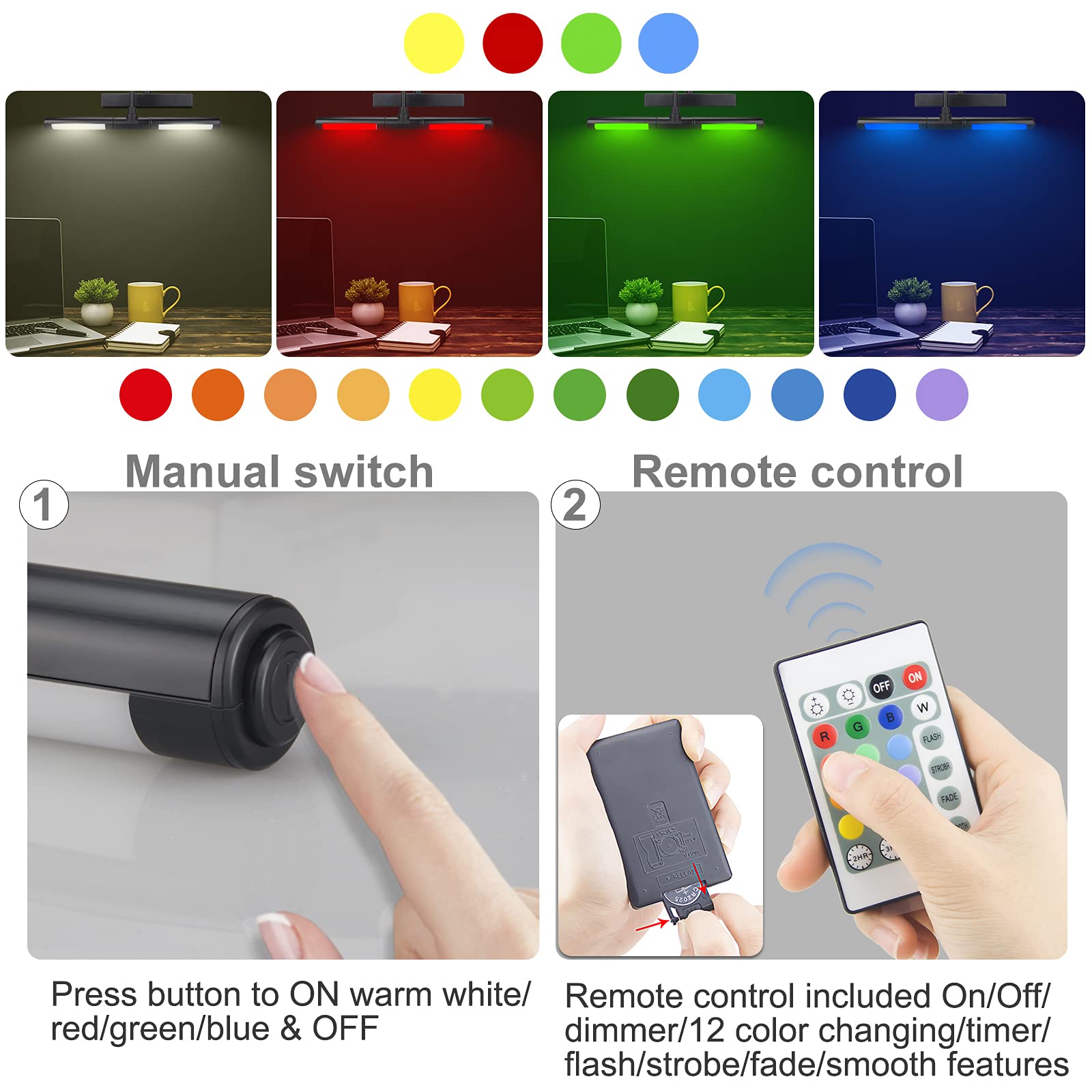 Luxsway Picture Lights Rechargeable,Painting Light For Picture With Aluminum Finish,Upgrade 12 Color Changing Art Lights With Ti