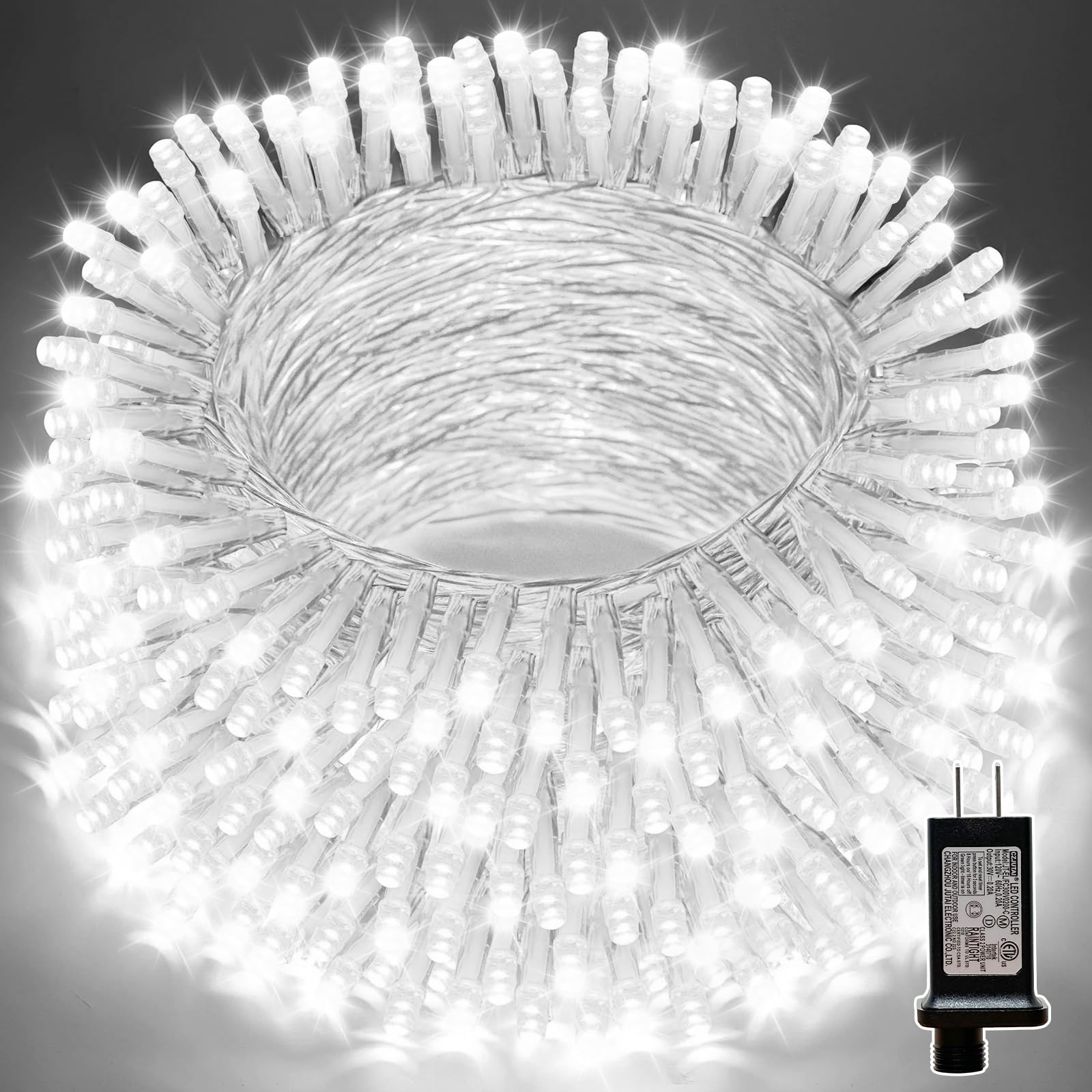 Lamphome 66Ft Christmas Decorative Mini Lights 200 Led Transparent Wire Fairy Starry String Lights Plug In  11 Lighting Modes  For Indoor Outdoor Xmas Tree Wedding Party Decoration (White)