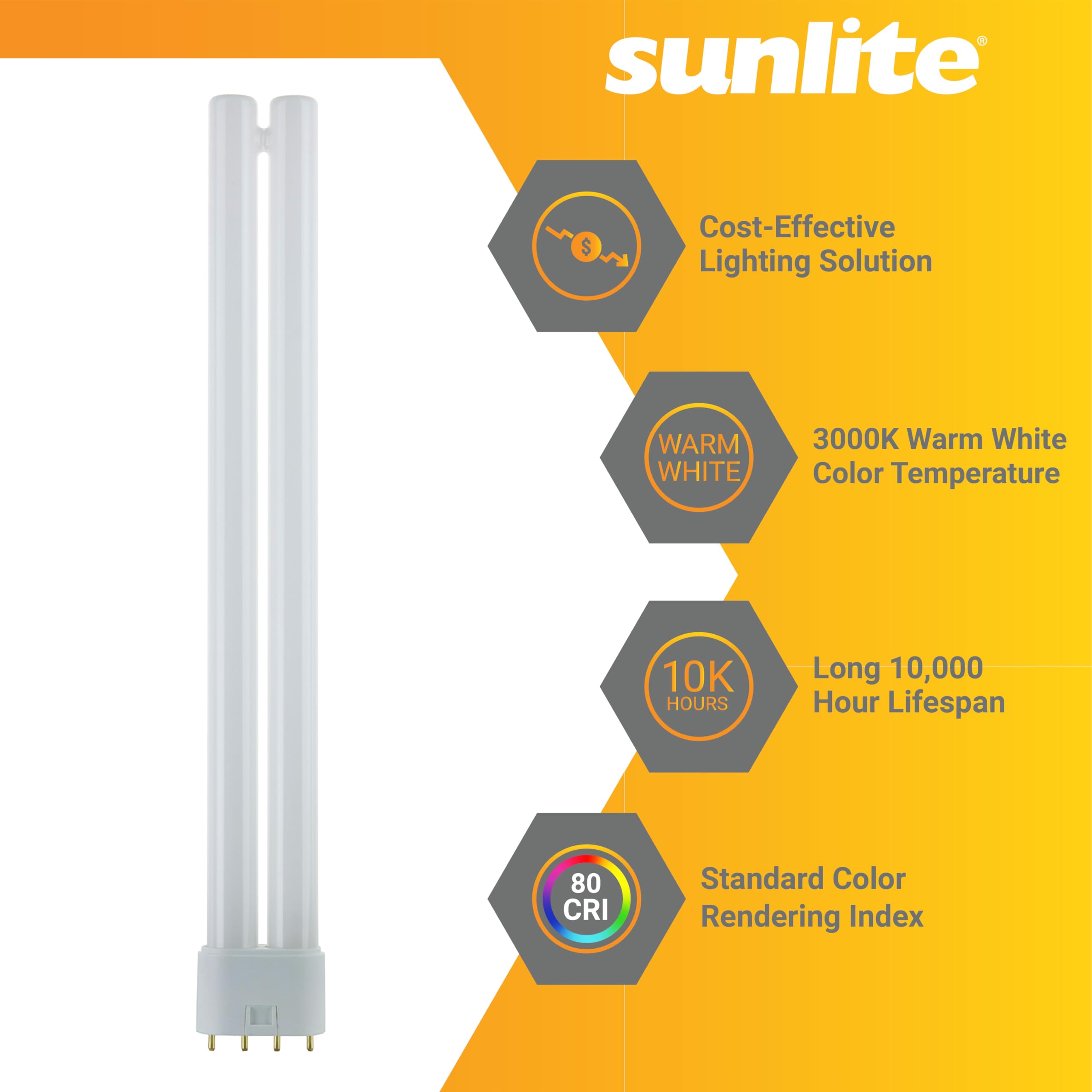 Sunlite FT24DL/830 Compact Fluorescent Lamp, 24W, 1800 Lumens, 3000K Warm White, 4-Pin (2G11), 120